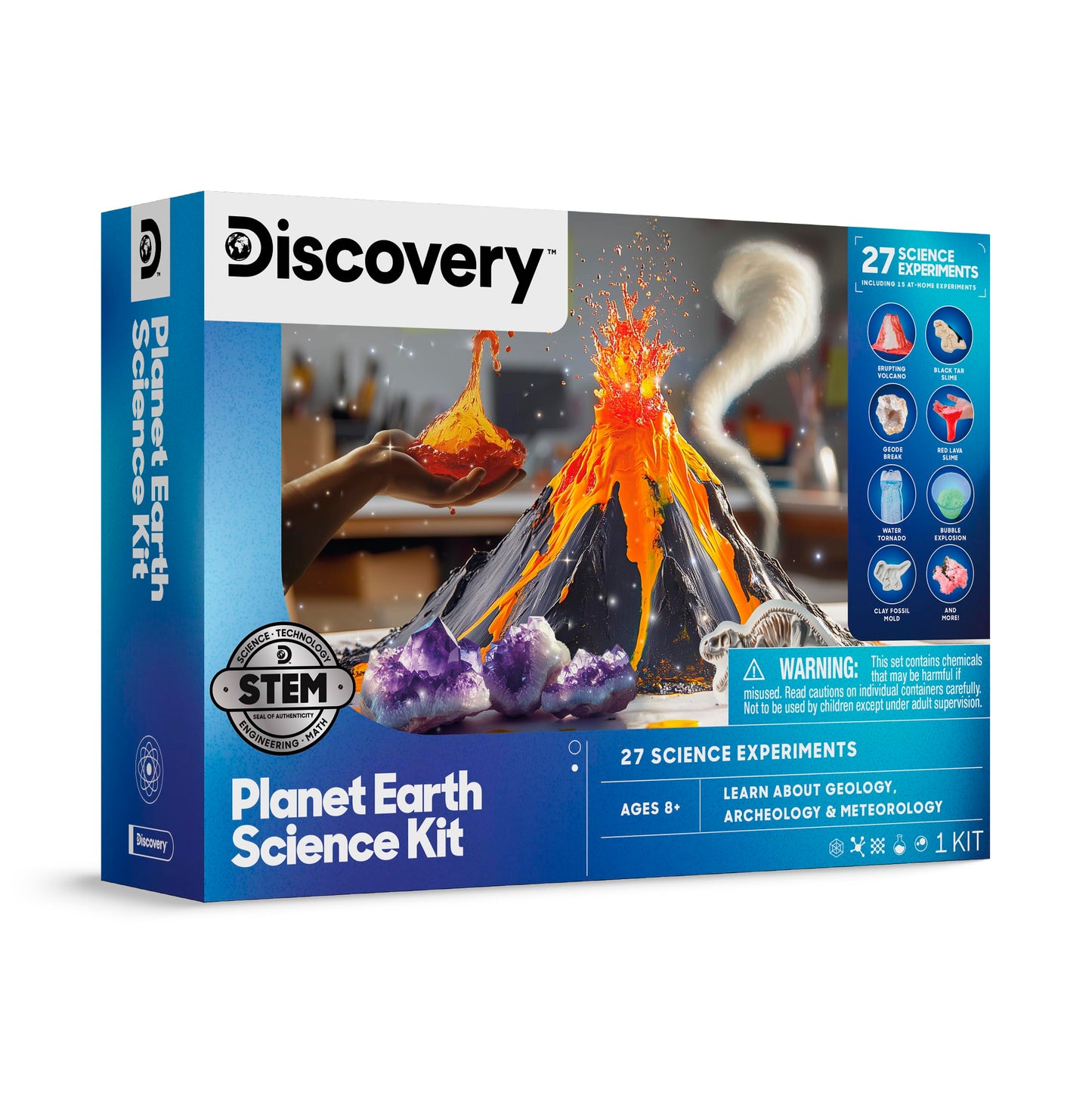 Discovery Planet Earth Science Kit for Kids| 27 Science Experiments| Erupting Volcano, Slime Lava, Geodes, Grow Crystals, Dino Fossil| STEM Geology Activity Set| Educational Learning Toy| Gift Ages 8+
