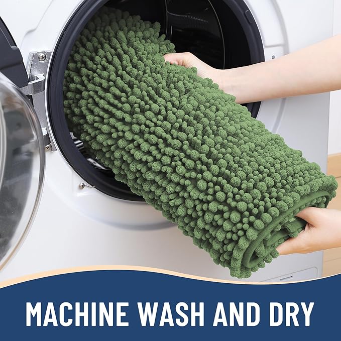 Arotive Luxury Chenille Bathroom Rug Mat, Extra Soft Thick Absorbent Shaggy Bath Rugs, Non-Slip Machine Wash Dry, Plush Bath Mats for Bathroom, Shower and Tub, 30x20, Olive Green