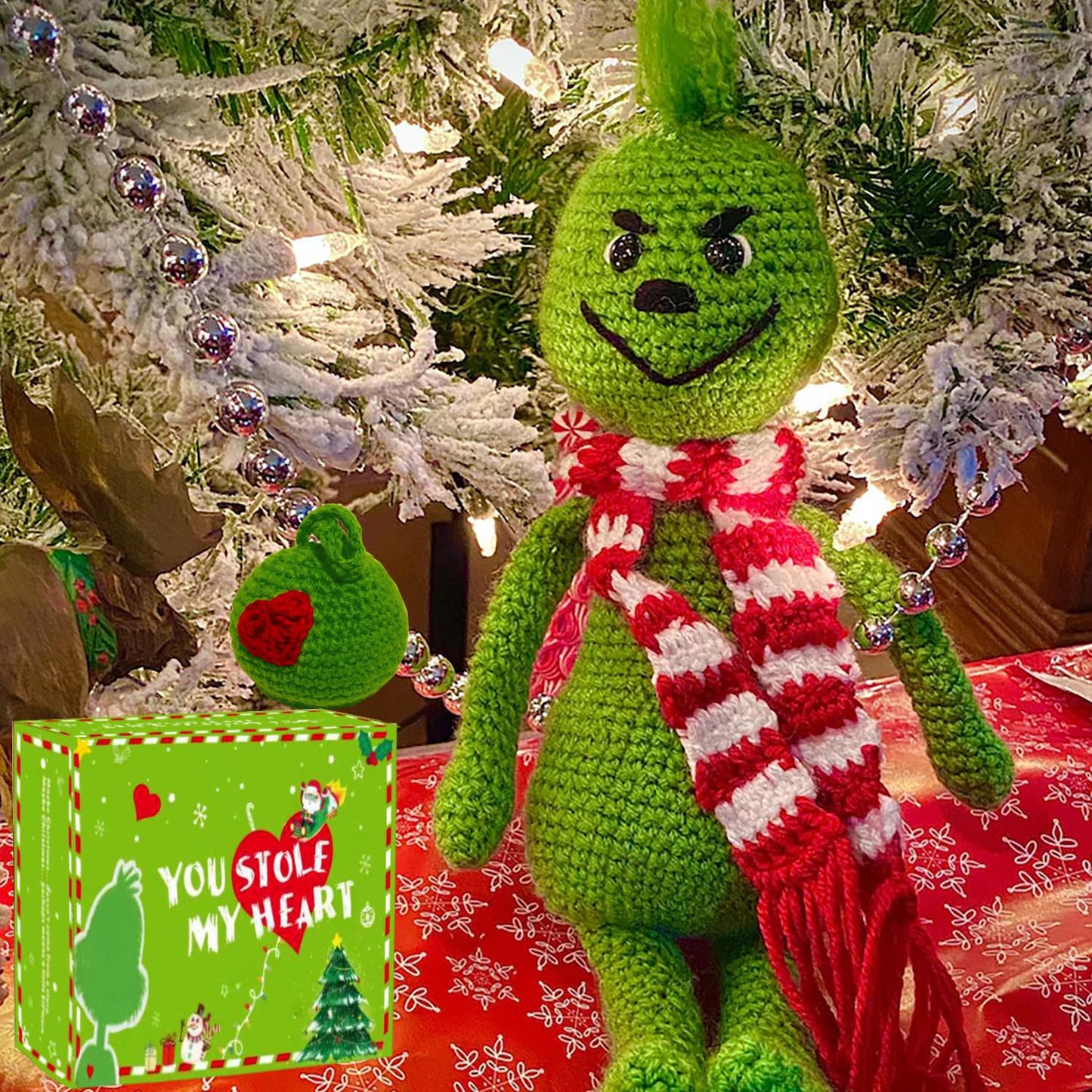 Christmas Crochet Kit for Beginner, DIY Winter Christmas Ball Crochet Starter Set, Holiday Gift YOU STOLEN MY HEART Knitting Soft Yarn Hooks Crafts, Xmas Surprise Box with Step-by-Step Video Tutorials