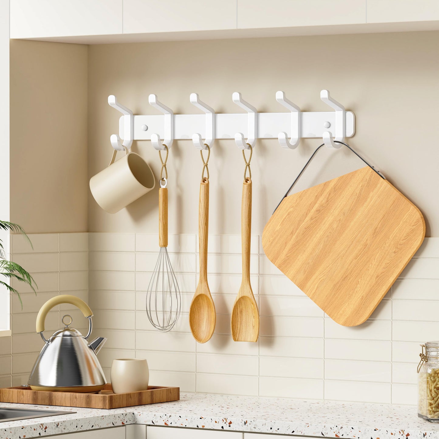 pickpiff Coat Rack Wall Mounted Heavy-Duty: Metal Coat Hanger 6 Hooks for Hanging Hat, Clothes, Robe, Keys, Backpack, Bathroom Towels, Jacket, Purse - Closet, Door, Entryway, Mudroom (White, 2 Pack)
