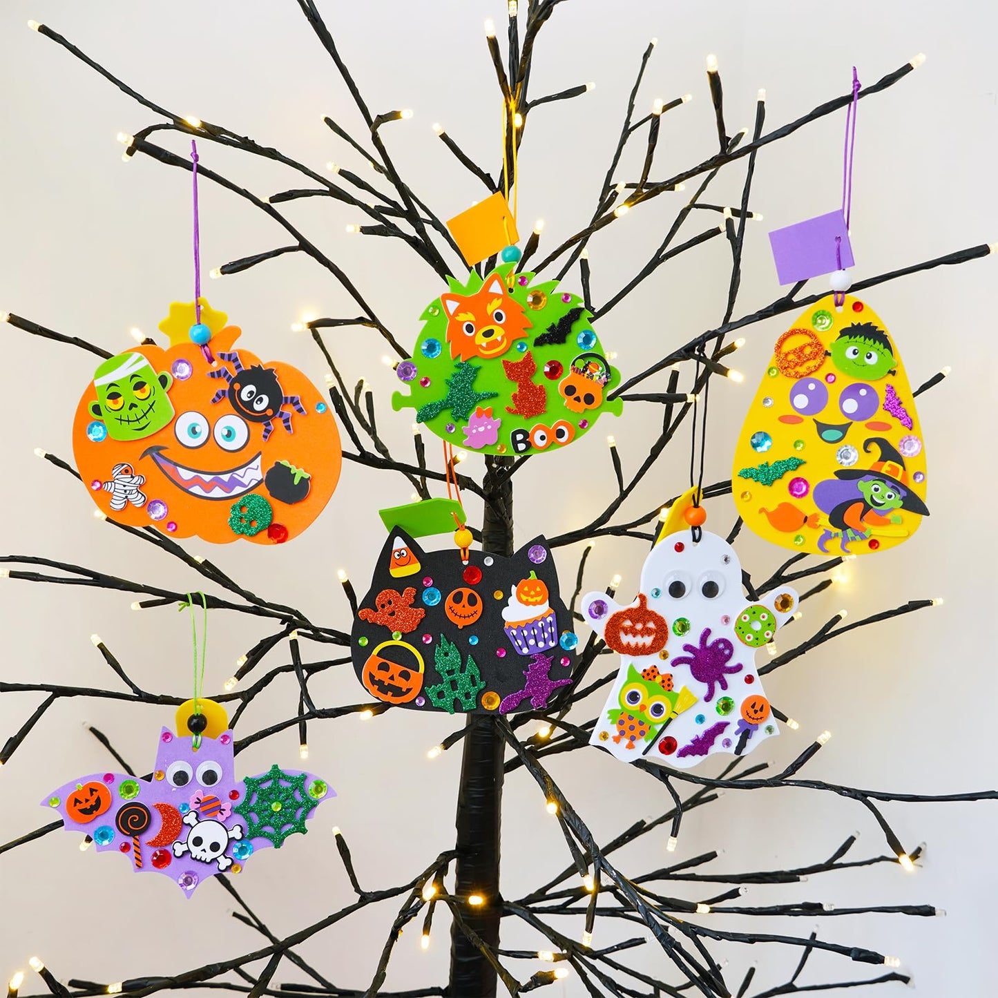 Winlyn 36 Sets Halloween Craft Kits Fall Crafts DIY Pumpkin Bat Black Cat Ghost Candy Corn Frankenstein Ornaments Art Crafts Sets Foam Stickers for Kids Classroom Activities Halloween Party Treats