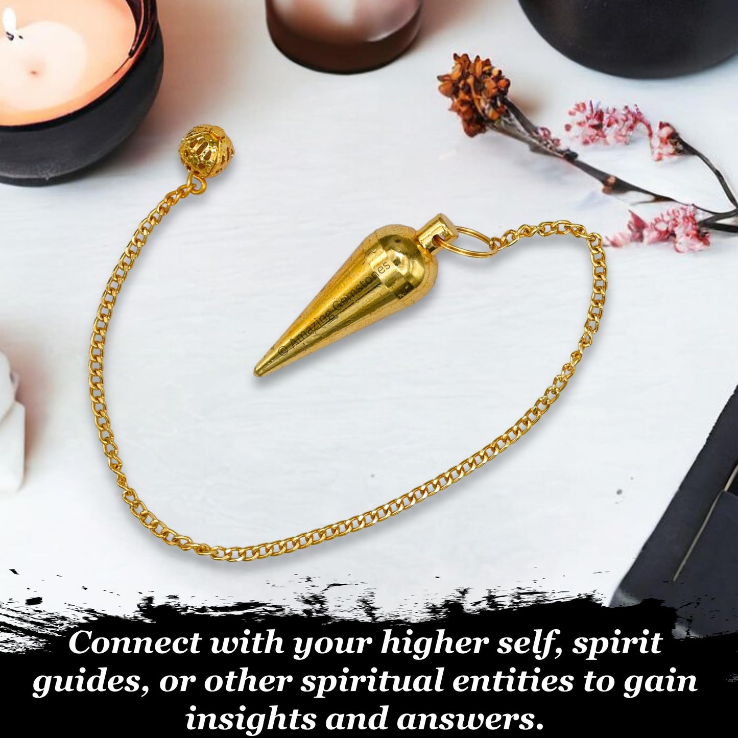 Amazing Gemstone Healing Metal Pendulums for Divination, Gold Dome Cone Long Point Steel Copper Pendulum High Energy Pendulo de Bronce Pendulos de Mesa MP70
