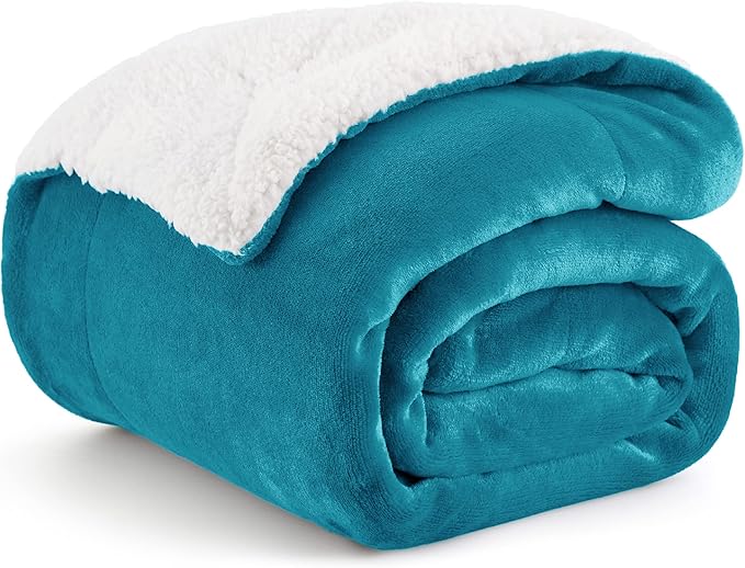 Bedsure Sherpa Fleece Throw Blanket Twin Size for Couch - Thick and Warm, Soft Fuzzy Plush Twin Blanket for Winter, Teal, 60x80 Inches