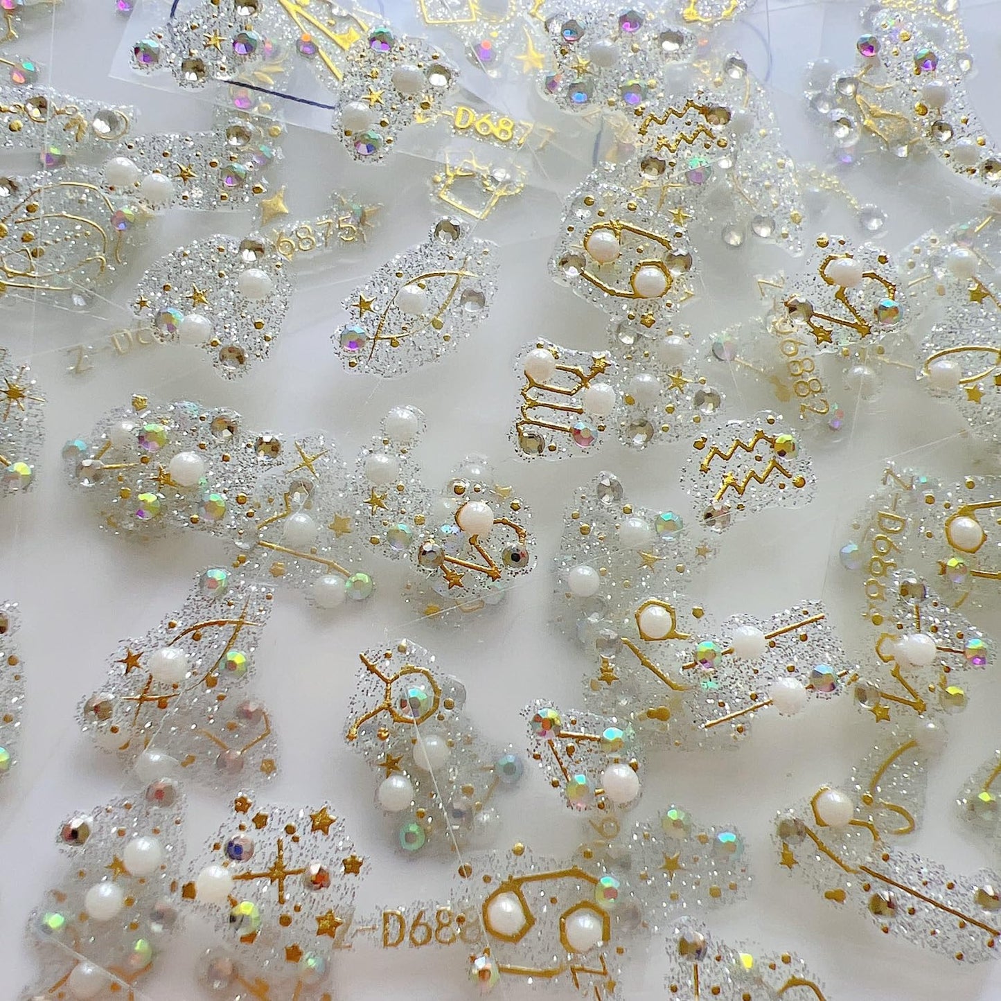NAIL ANGEL 12Sheets Nail Art Adhesive Sticker Sheets Glitter Designs with Gold Decal Antique Baroque Styles with Rhinestones and Pearls Decals Nail Art 10356