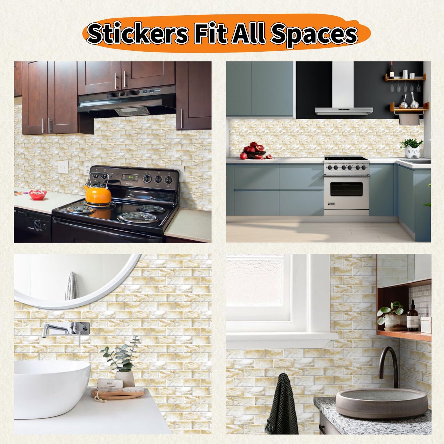 PVC Peel and Stick Tile Decals Decorative Minimalist Tile Stickers 12 Pieces Indoor Wall Decoration for Kitchen Laundry Room Bathroom Camper (Style B)