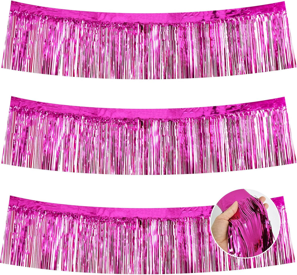 BEISHIDA 3 Packs Metallic Foil Fringe Garland Rose Red Wall Hanging Tinsel Fringe Banners for Car Floats Bridal Shower Wedding Birthday Easter Graduation Holiday Party Decoration(30 Feet)