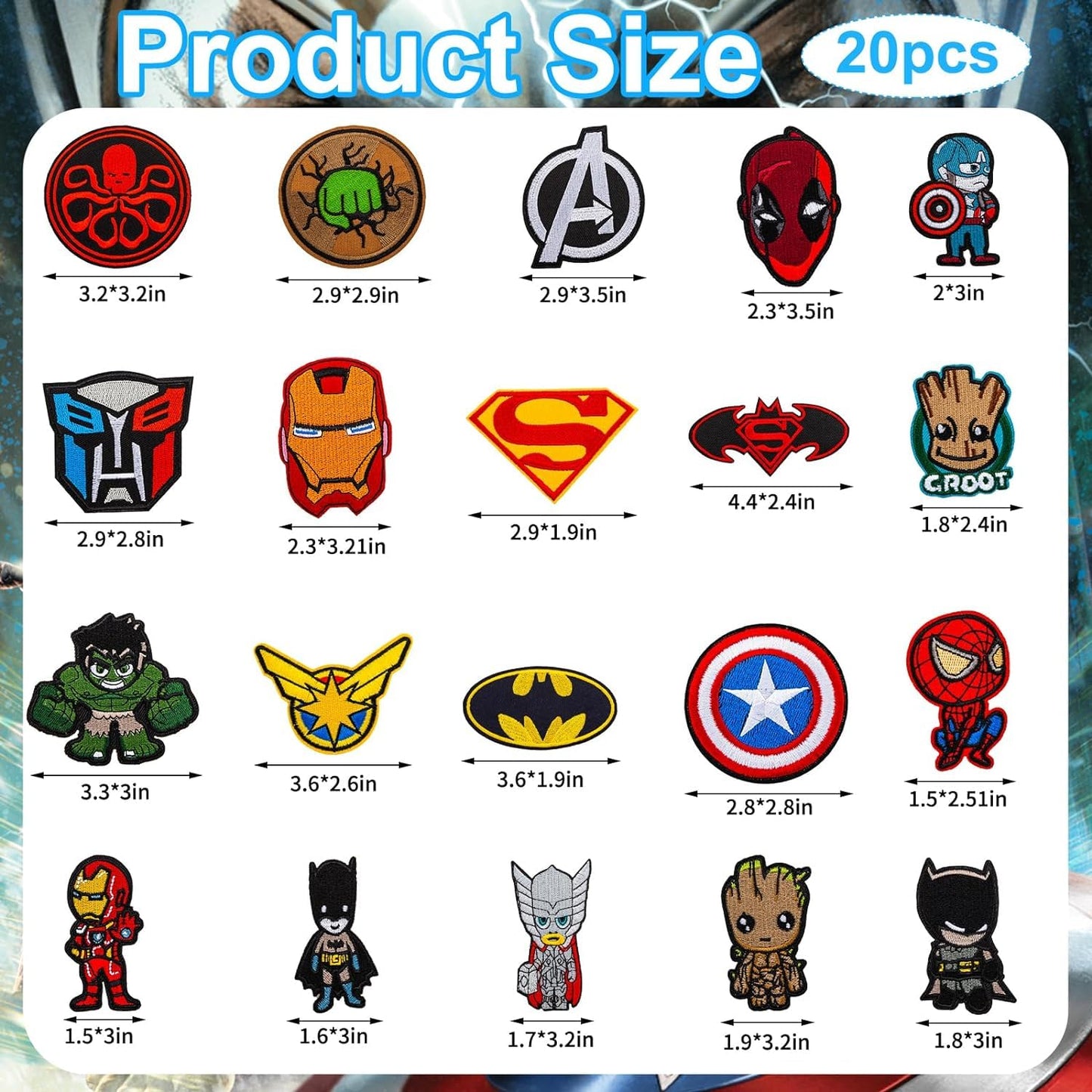 20Pcs Cute Anime Iron On Patches Embroidery Patches, Sew on Iron on Applique Embroidered Patches for Hats, Backpacks,Shirt,Shoes