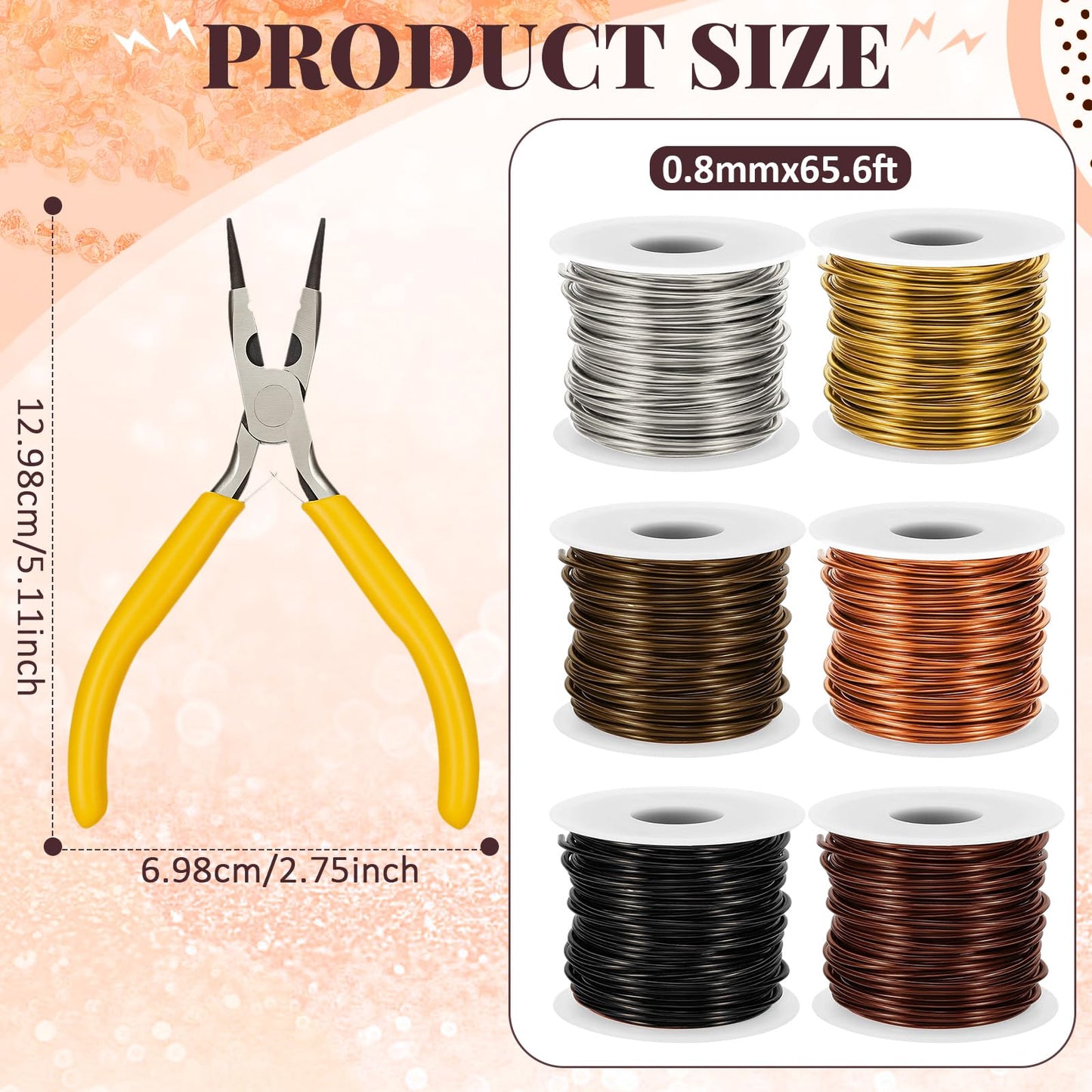Mudder 6 Rolls Wire for Jewelry Making and Pliers Silver Craft Tarnish Resistant Jewelry Beading Wire for DIY Craft Making Supplies (Multicolor,20 Gauge)