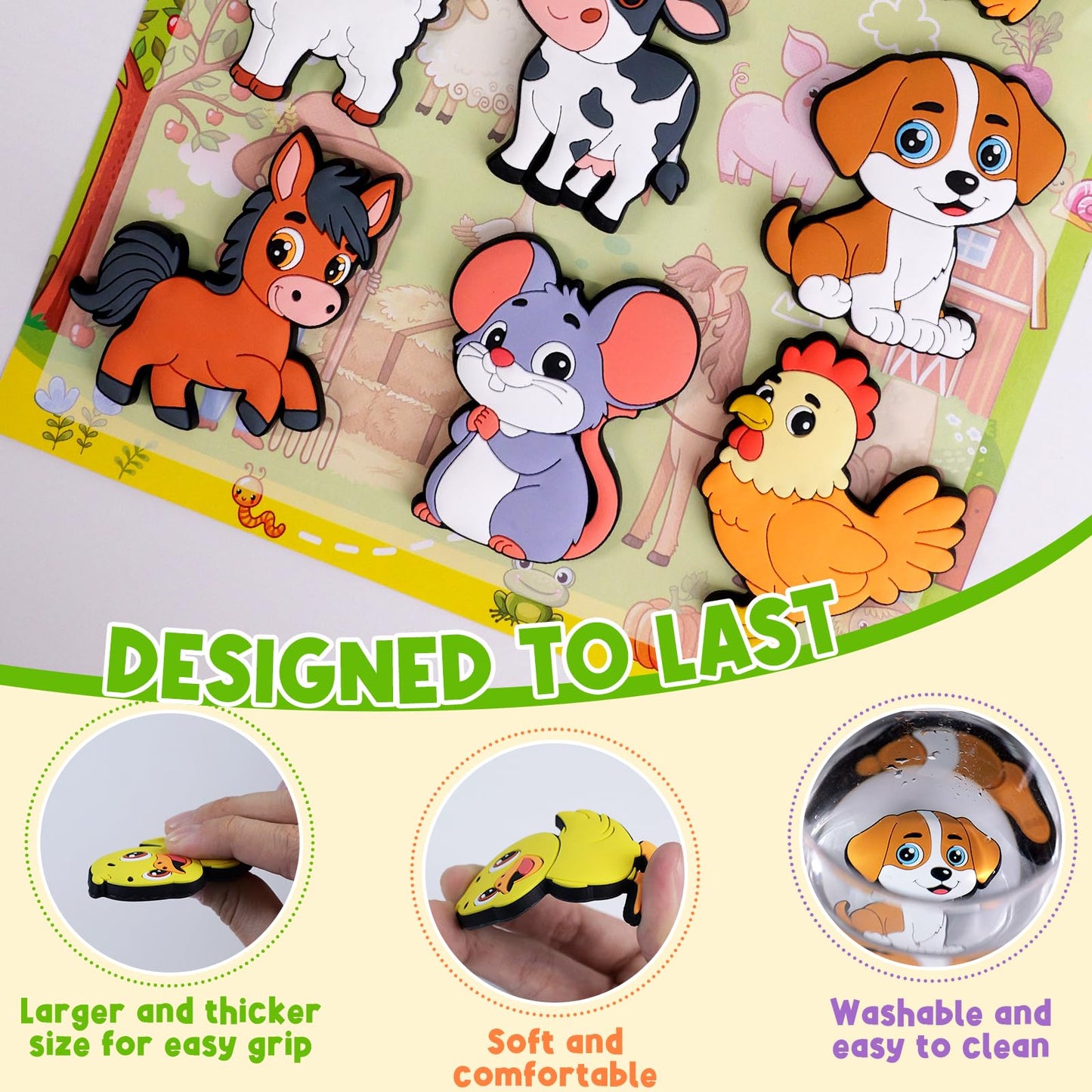 12PCS Fridge Magnets for Toddlers Cute Farm Animals Refrigerator Magnets Large Full Back Magnetic Animal Decorative Fridge Magnets Funny Rubber Magnetic Gift for Refrigerator Whiteboard Cruise Door