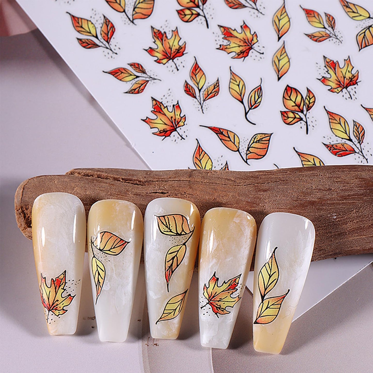 IDDFEVE Fall Nail Stickers - Autumn Withered Maple Self-Adhesive 3D Nail Decals for Women Girls DIY Thanksgiving Day Leaves Vein Manicure (4 Sheets)
