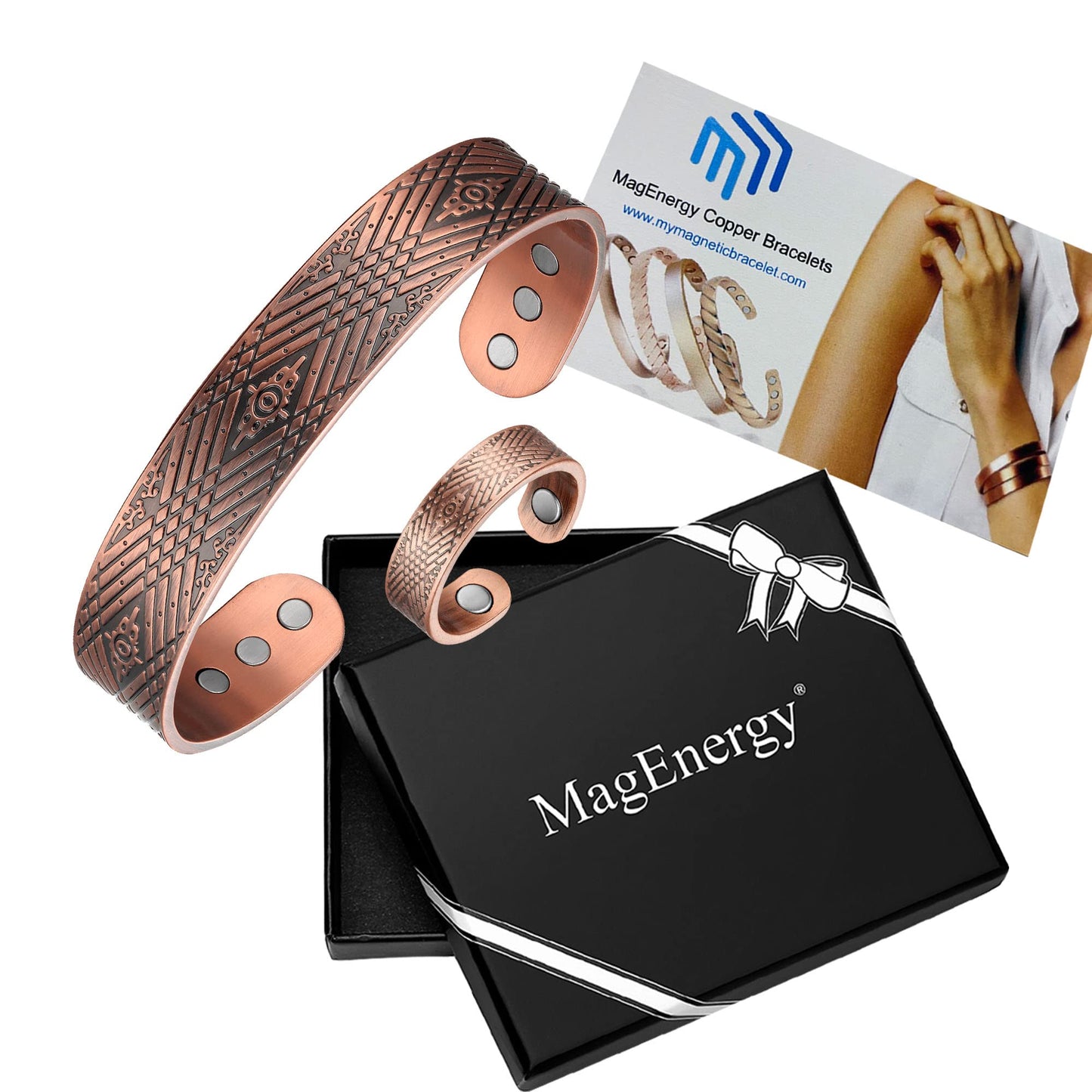 MagEnergy Copper Bracelet for Men, 99.9% Pure Copper Magnetic Bangle with Ultra Strength Magnets Large Adjustable Jewelry Gift Box