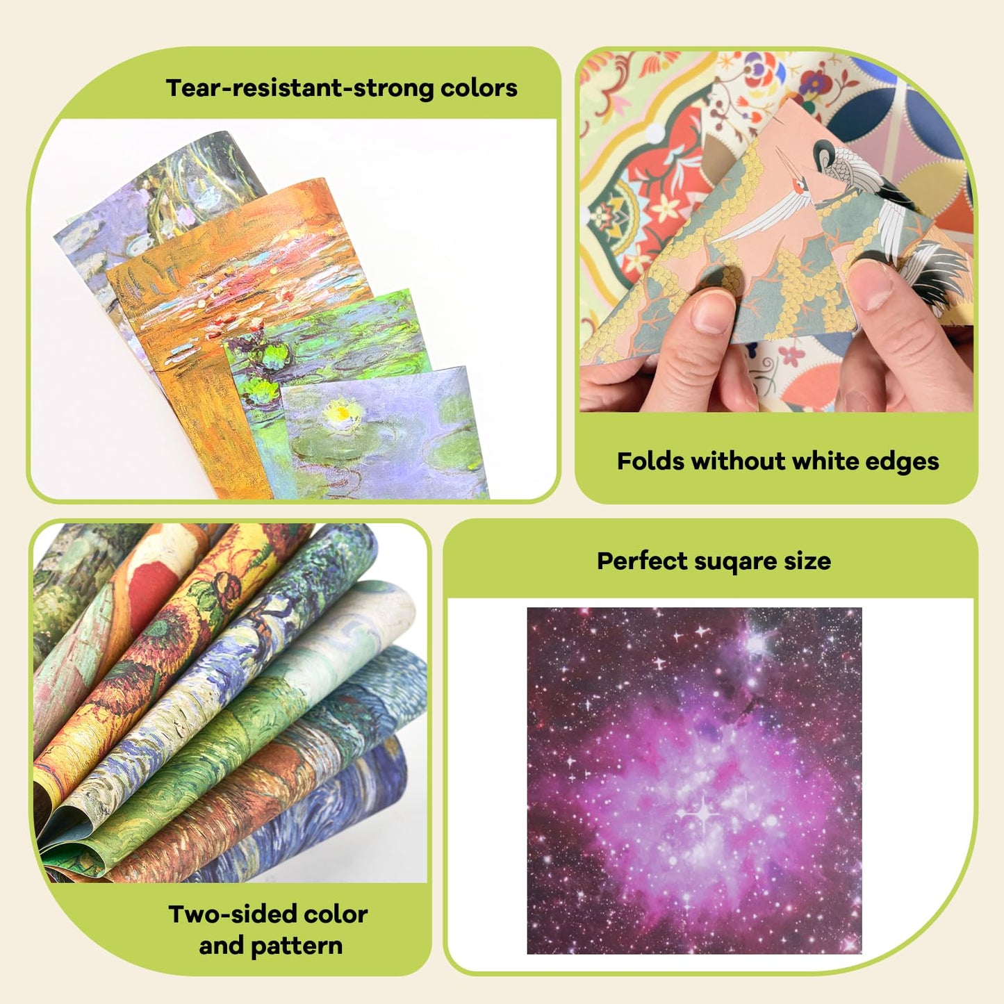 JoyCat Origami Papers, 6x6 Inches - 200 Sheets Premium Origami Paper Kit – Double Sided Patterned Paper (4-Theme Mega Pack) – Van Gogh & Monet Art, Ethnic Designs