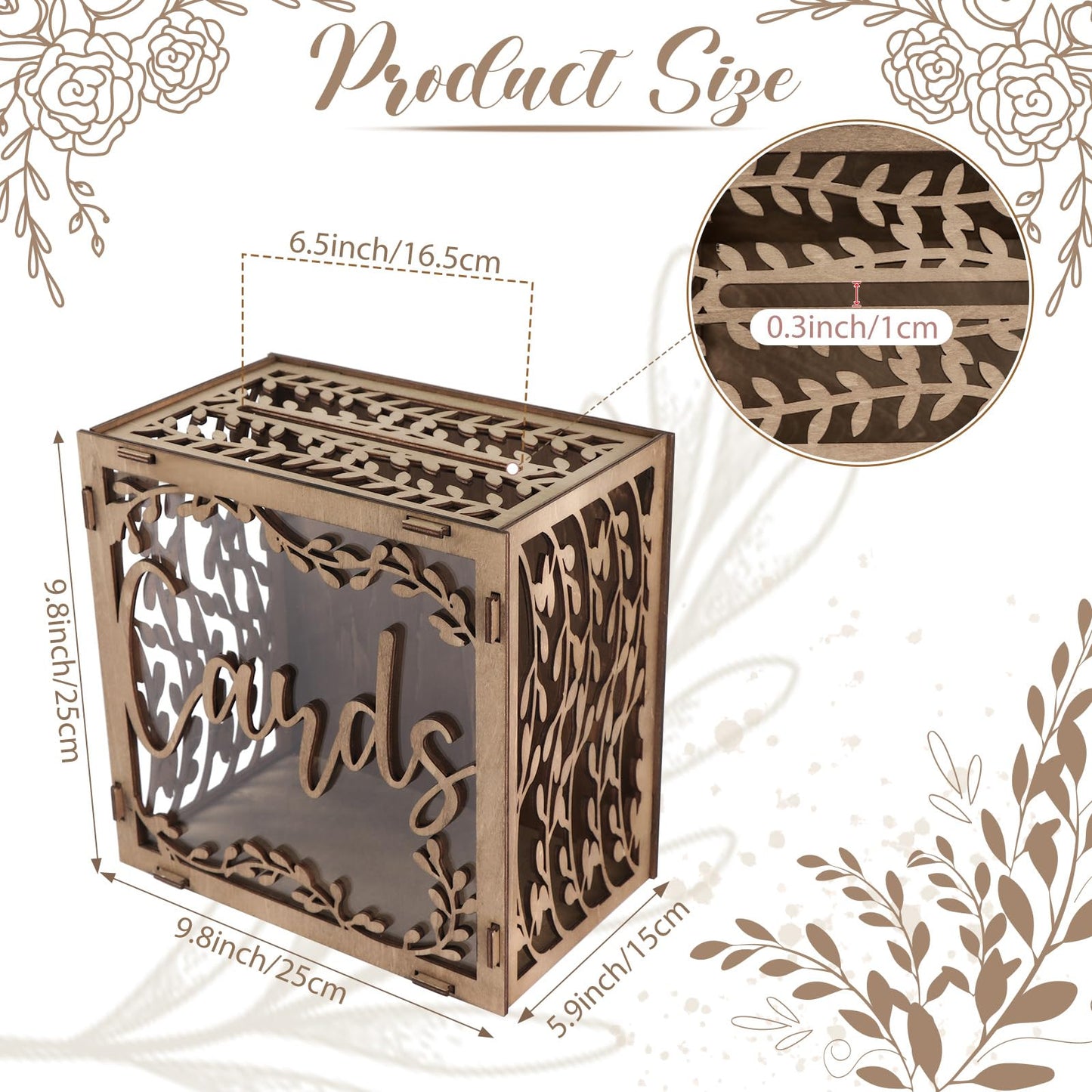 OurWarm Wedding Card Box with Window, Brown Wooden Box Wedding Decorations for Reception, Money Index Card Box for Weddings Bridal Shower Rustic Weddings Decor Party Decorations