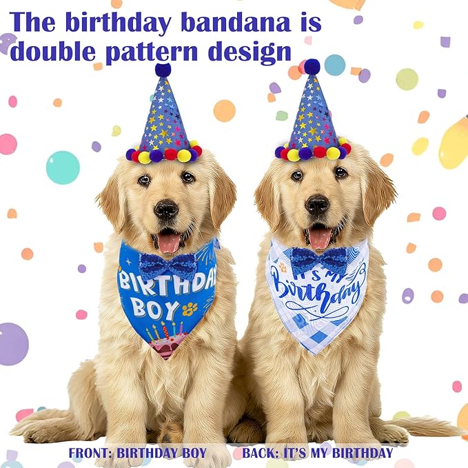 Guiqulai Dog Birthday Decorations Blue Theme Numbers Bandana Bow Tie Banner