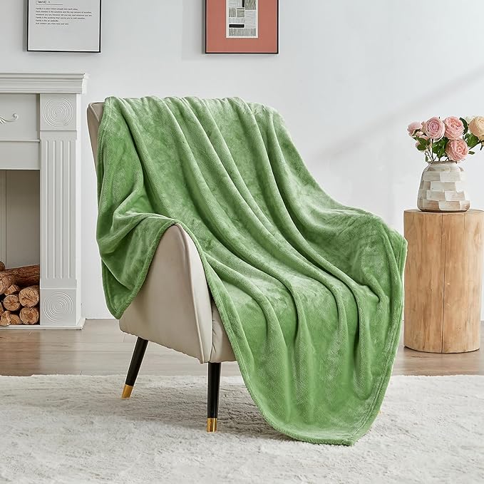 SOCHOW Flannel Fleece Blanket Throw Size, All Season Super Soft Cozy Blanket for Bed or Couch, Sage Green, 50x60 inches