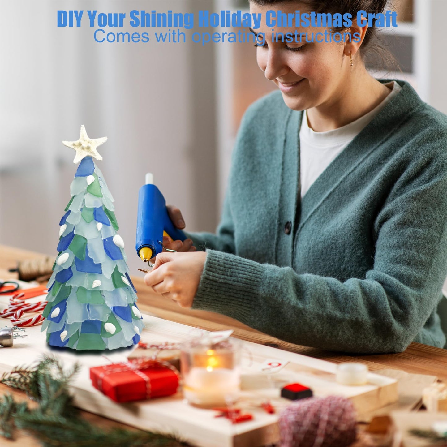 WECKLOM Christmas Tree DIY Kit Sea Glass Pieces for DIY Crafts Christmas Craft DIY Christmas Tree Lights Lamp Christmas Ornament Crafts