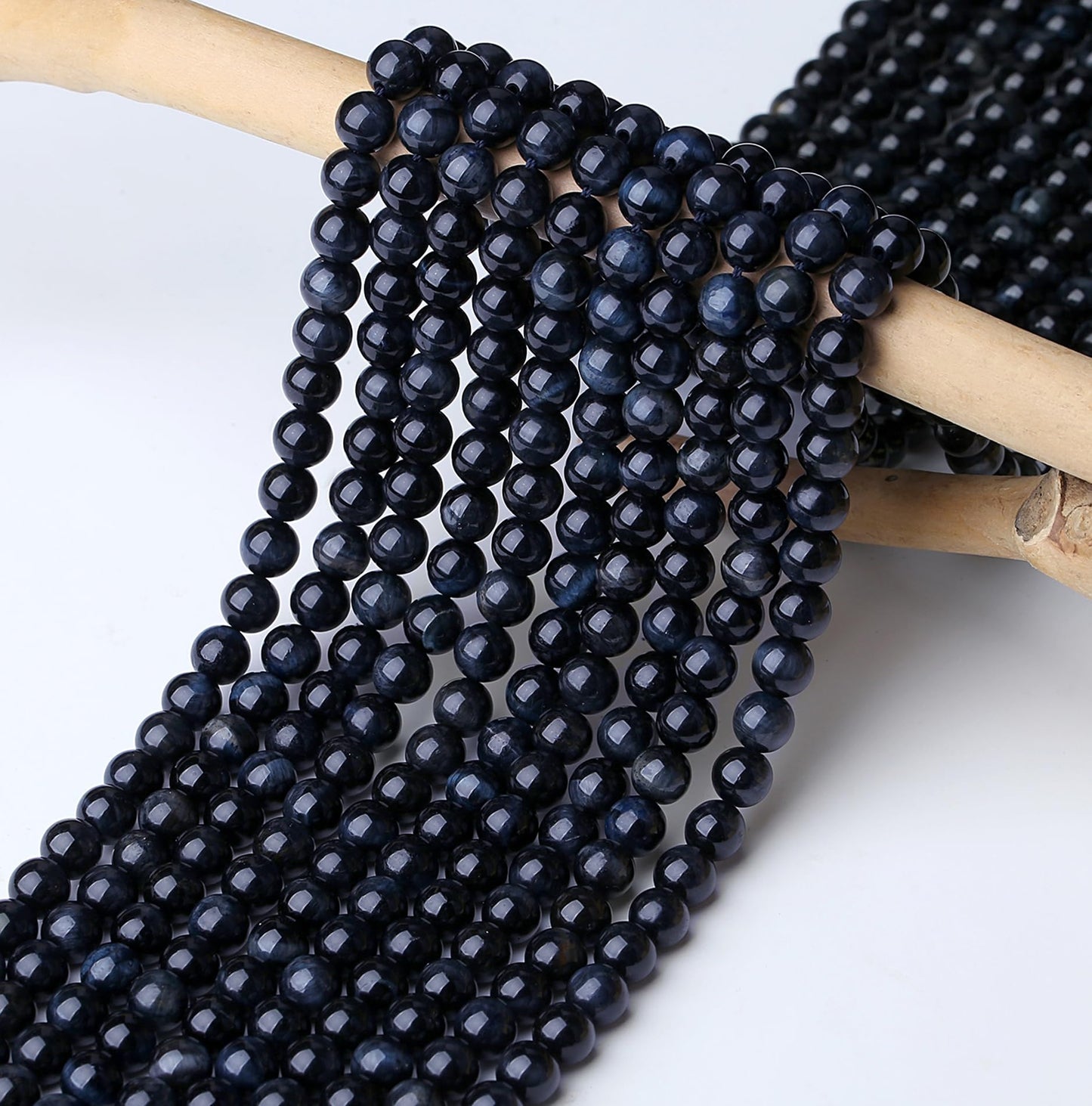 NUKAYAI Sapphire Tiger Eye Beads 60Pcs Natural Crystal Beads 8mm Blue Round Stone Bead Smooth Loose Bead for Bracelet Necklace DIY Earrings Making