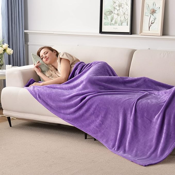 SOCHOW Flannel Fleece Blanket Twin Size, All Season Lightweight Super Soft Cozy Blanket for Bed or Couch, Purple 60inch X80''