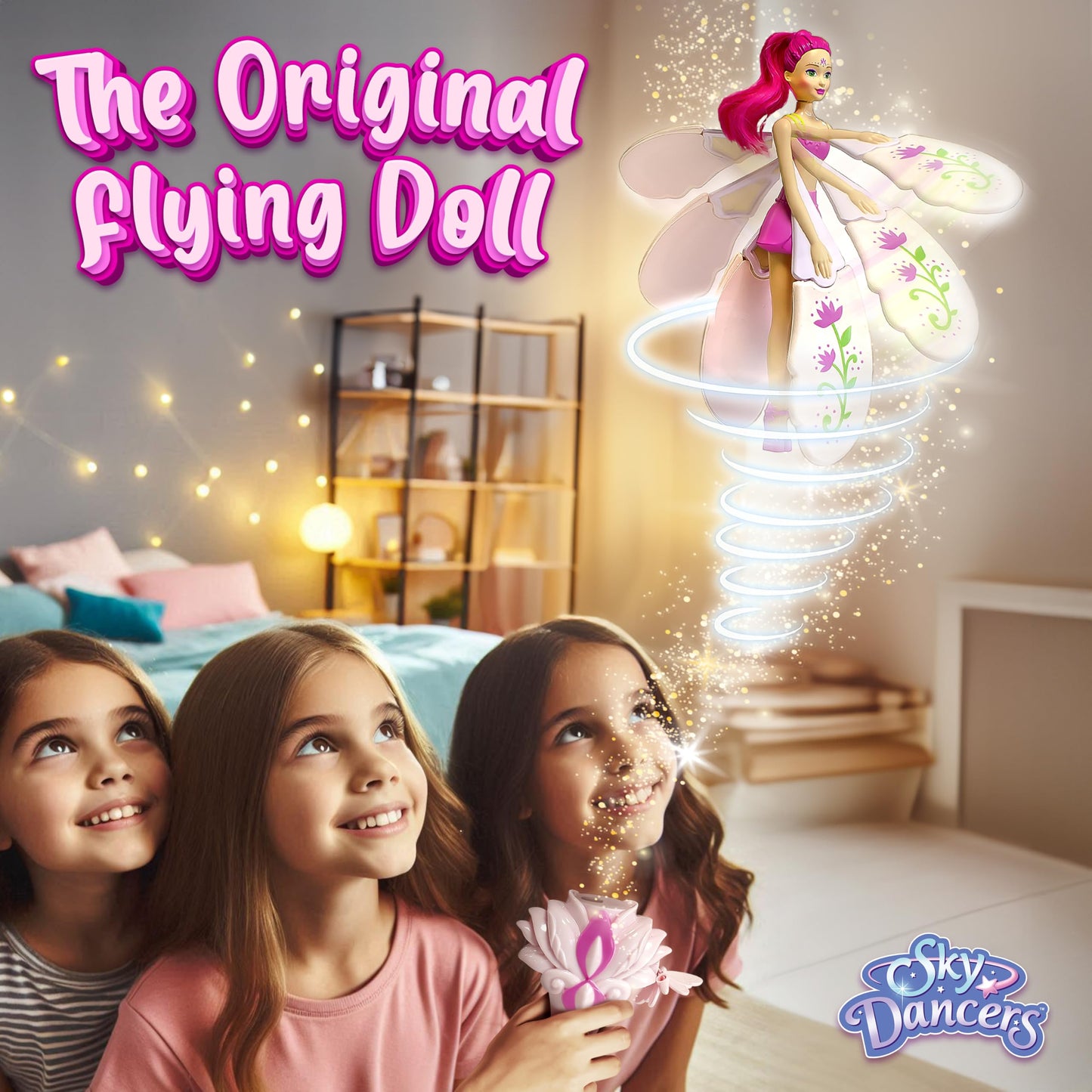 Sky Dancers Flying Doll – Fuchsia Fantasy | Original 90s Throwback Toy that Really Flies | Pull-String Powered, No Batteries Needed | Magical Gift for Girls & Boys Ages 6+