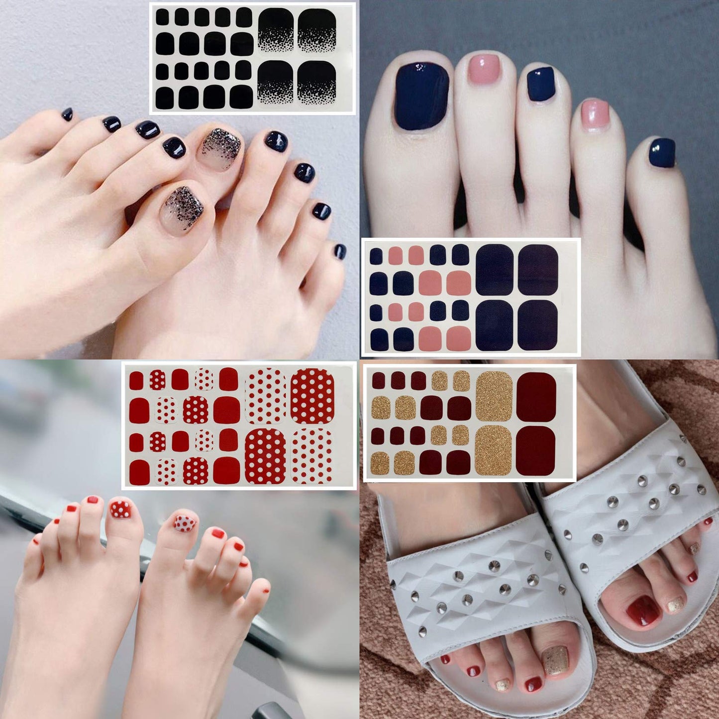 SILPECWEE 20 Sheets Adhesive Toe Nail Polish Stickers Decals Solid Color Full Wraps Nail Strips Manicure Accessories for Women 1Pc Nail File