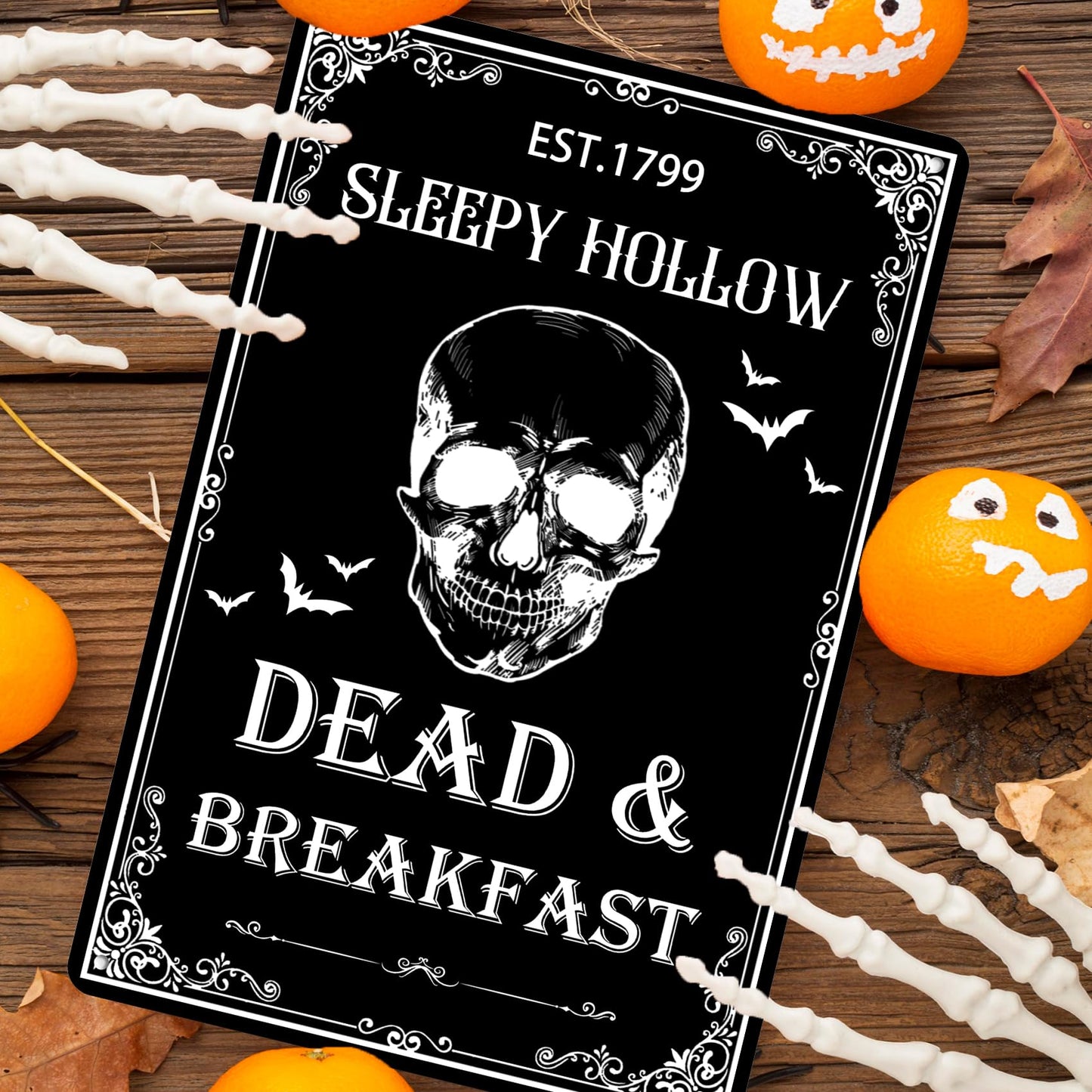 Dead And Breakfast Tin Sign Halloween Metal Signs Autumn Wall Decor Witch Ghost Pumpkin Decor Signs For Home Kitchen Cafe 8x12 Inch