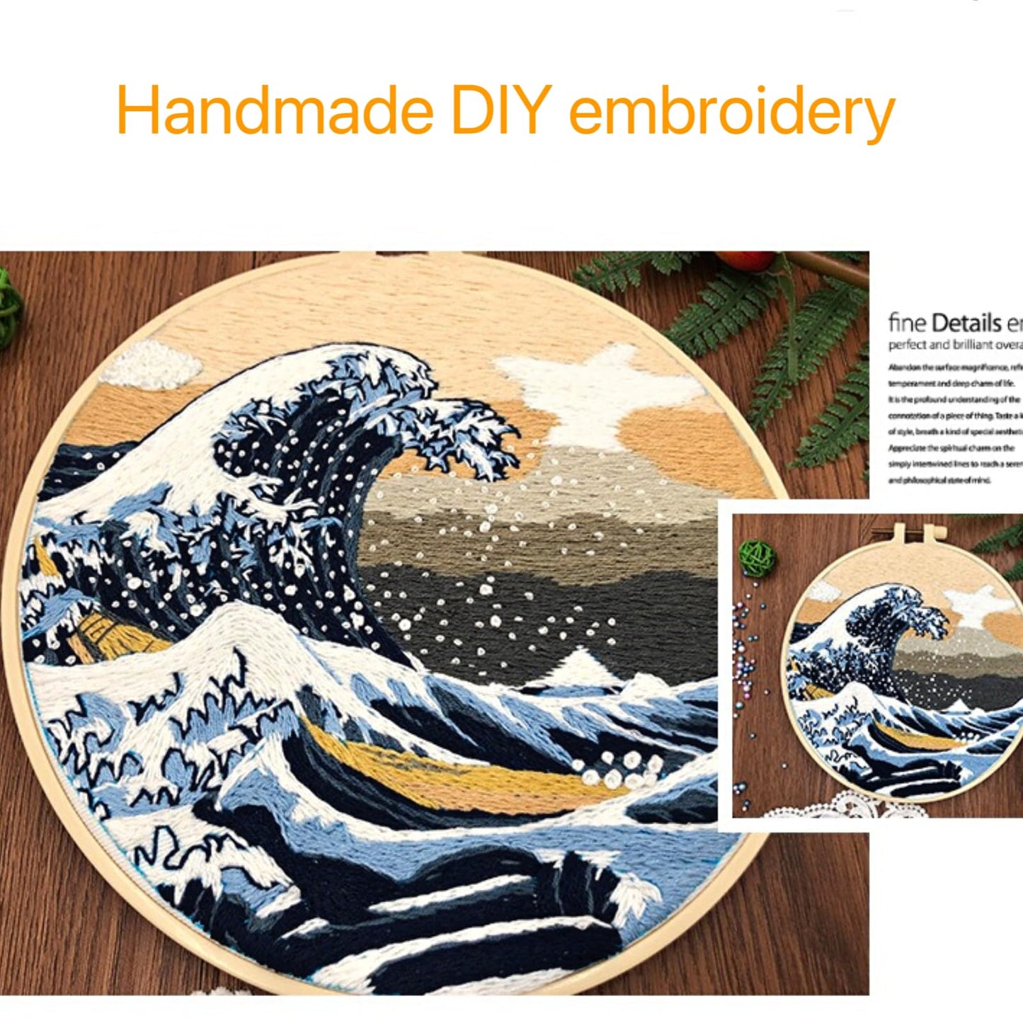 JRYYR Friendship Gifts Beginner Embroidery kit for Adults,Embroidery Kits for Beginners DIY Cross Stitch with Patterns and Instructions (Wave Pattern)