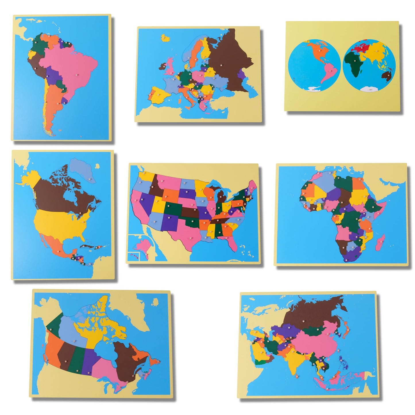 penepico Premium Montessori Wooden World Map Puzzle Set- 8 Large Geography Puzzles, Educational Gift for Kids & Toddlers, 23” Homeschool & Classroom Learning Materials (Puzzle Collection)