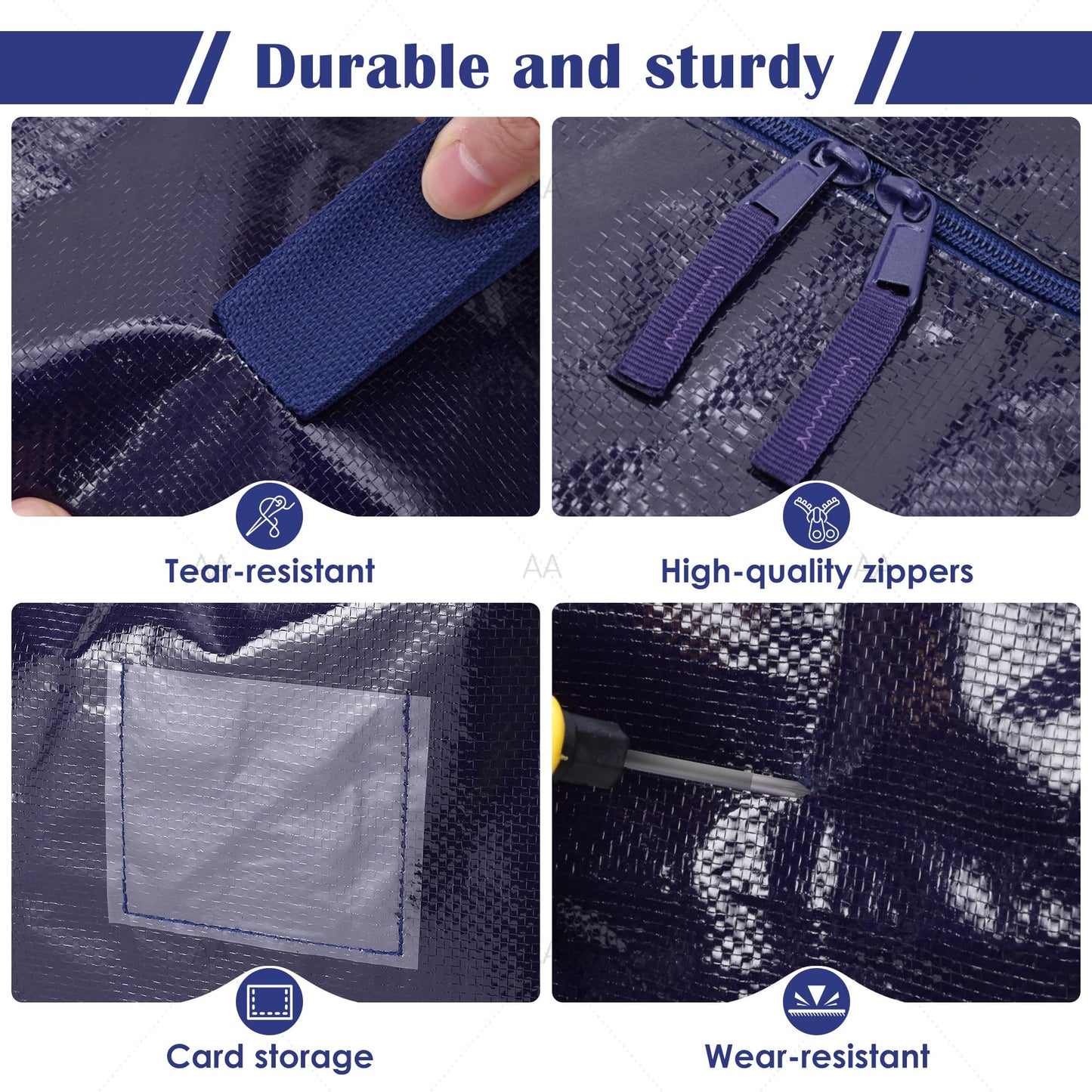 RMOHRO 6 Pack Moving Bags Heavy Duty 210GSM with Full-Open Side Zipper, 93L 65lbs Waterproof Foldable Storage Totes for College Dorm Move-In, Moving Boxes Alternative & Home Organization, Blue