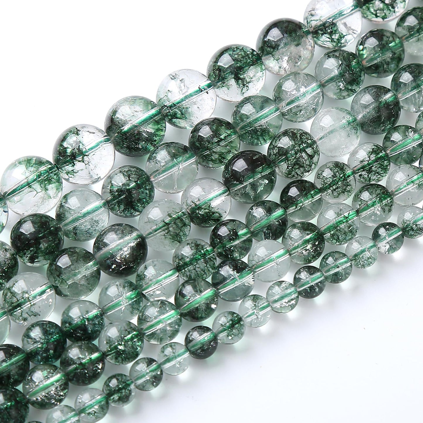 8MM 46PCS Natural Stone Dark Green Crystal Beads Ghost Quartz Loose Beads for Jewelry Making DIY Bracelet