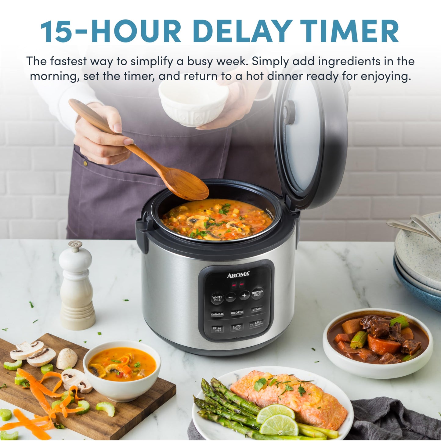 AROMA Digital Rice Cooker, 4-Cup (Uncooked) / 8-Cup (Cooked), Steamer, Multicooker, Slow Cooker, Oatmeal Cooker, Auto Keep Warm, 2 Qt, Stainless Steel Exterior