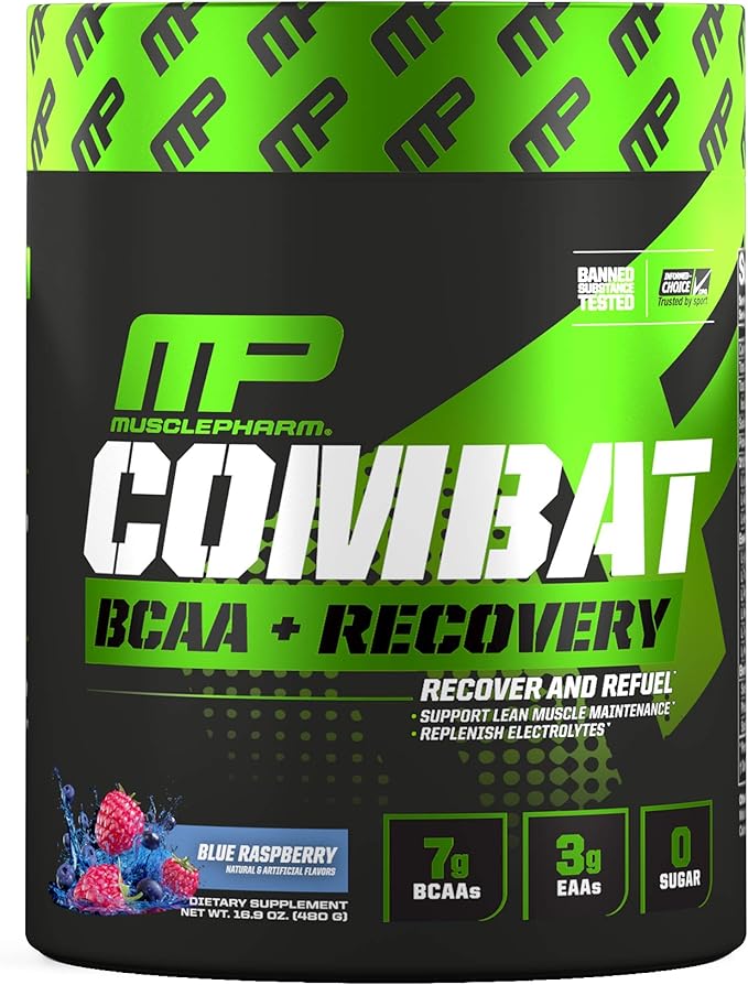 MusclePharm Combat BCAA + Recovery Powder, 10g of Branched-Chain Amino Acids and Essential Amino Acids, Blue Raspberry, 30 Servings