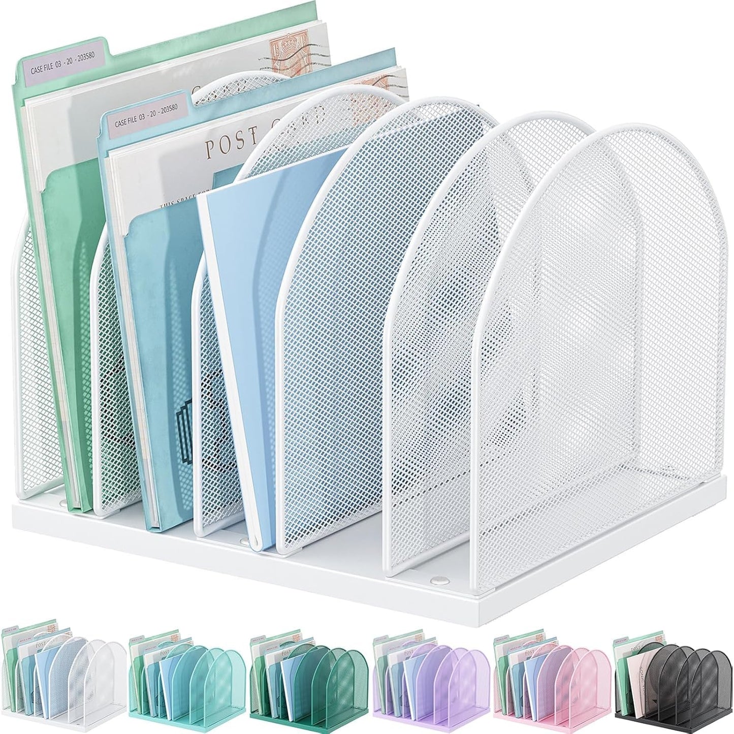 gianotter Desktop File Organizer, Desk Organizer with 5 Compartments, Paper Organizer for Desk, Workspace Organizers for Office Supplies (White, Upright Style)