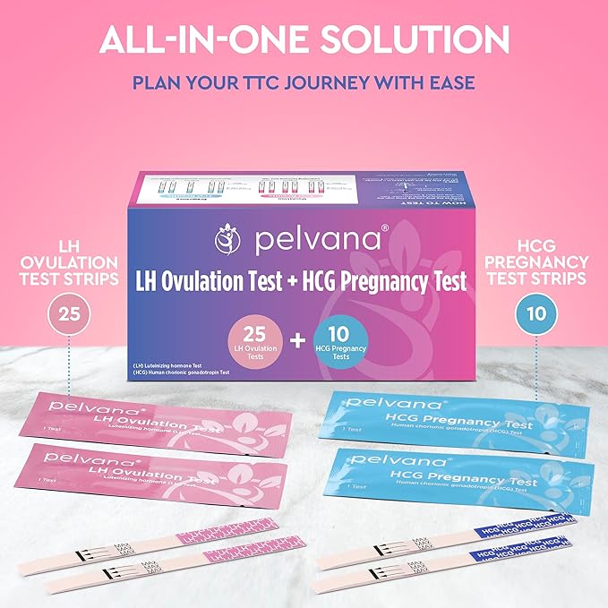 Pelvana 35 Ovulation and Pregnancy Test Strips Combo Kit - 25 LH Ovulation Test Strips + 10 HCG Pregnancy Tests - Identify Your Peak Fertility Days - Ideal for Women Trying to Get Pregnant Naturally