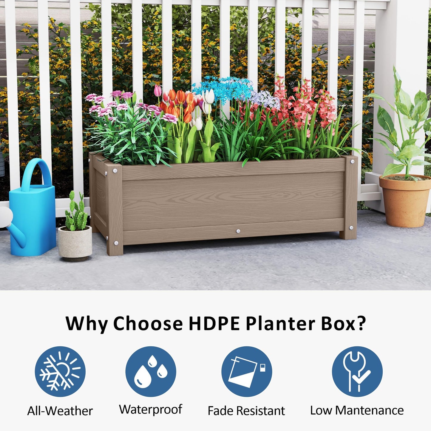 KETOYARK HDPE Raised Planter Box Outdoor,Rot-Resistant and Non-Cracking,Small Raised Beds for Gardening 29.5 * 14.4 * 9.8 in for Yard,Lawn,Outdoor Planter Boxes Rectangle with Drainage Holes Brown