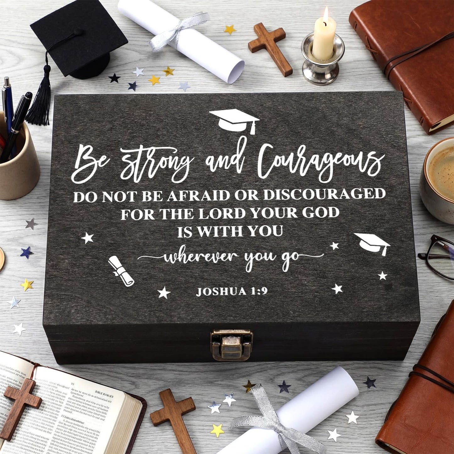 Seeloowy Graduation Memory Keepsake Box with Photo Custom 2026 Large Grad Card Box with Customized Picture Gift for Him Her for Graduate Grad High School Party(Black,Religious)