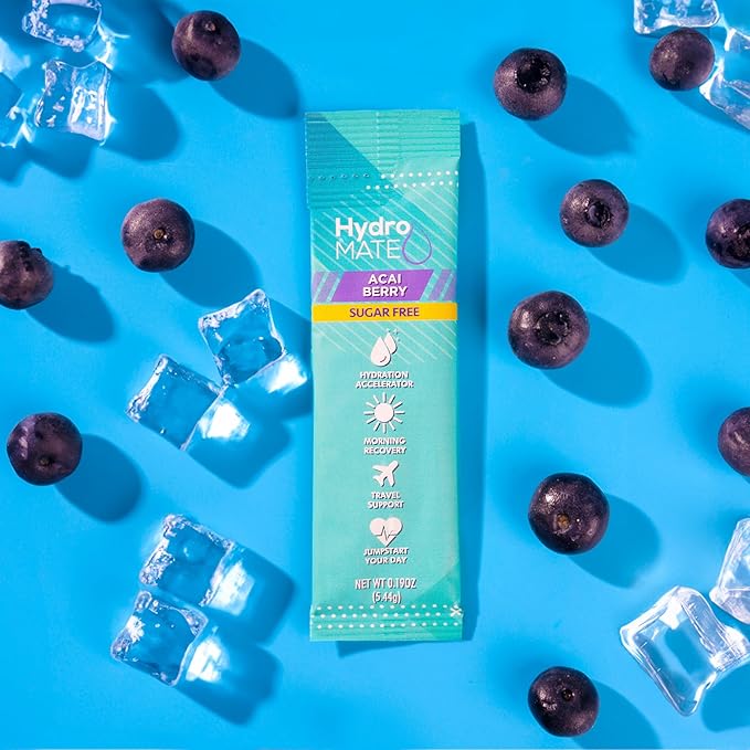 Electrolyte Powder Sugar-Free Hydration Packets Acai Berry HydroMATE 16 Sticks