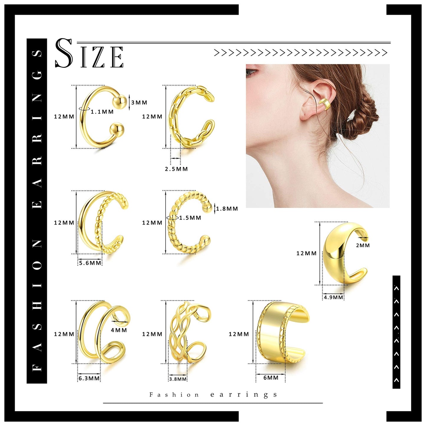 IRONBOX 9Pcs Ear Cuff Earrings for Women 14K Gold Ear Cuff Non Piercing Cartilage Clip Cuff Earrings Fake Earrings