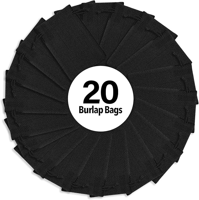 Mandala Crafts 10X12 Inch Black Burlap Drawstring Gift Bags for Favors - 20 Large Linen Sacks Gift Pouches for Candy, Coffee, Jewelry, Wedding, and Party Supplies