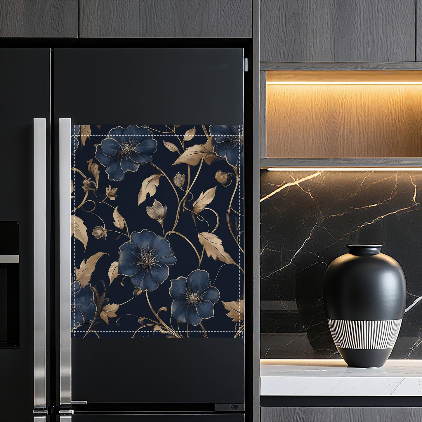 Black Flowers Dishwasher Magnet Cover,Front Dishwasher Cover Decoration Reusable Decorative Magnetic Cover for Home Kitcen Appliance 23x26 Inch