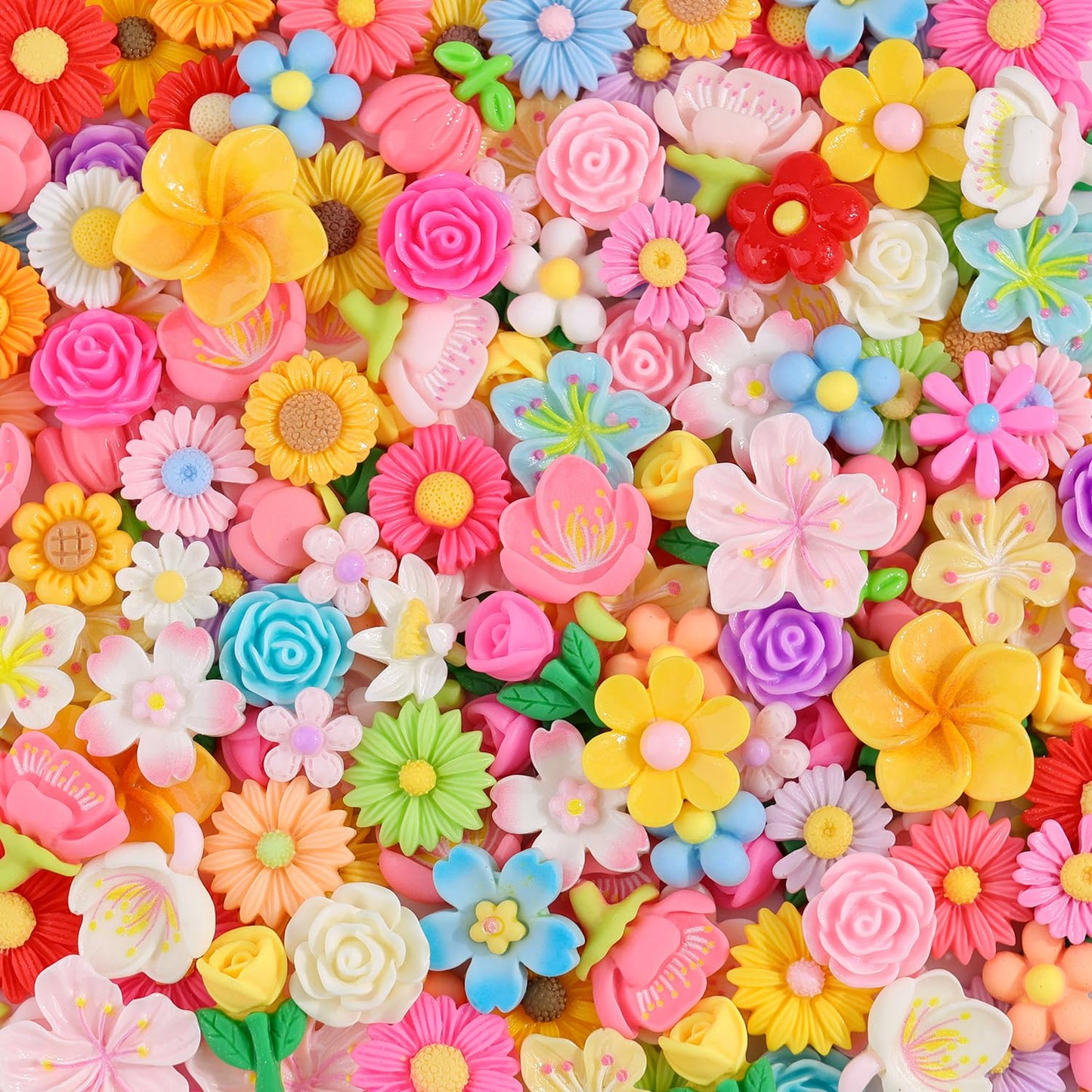 100PCS Flower Slime Charms Cute Flatback Resin Charms for Slime, Kawaii Random Decoden Charm for Embellishments Phone Junk Case Charms Bulk,Hairpins Scrapbooking Crafting DIY Decor