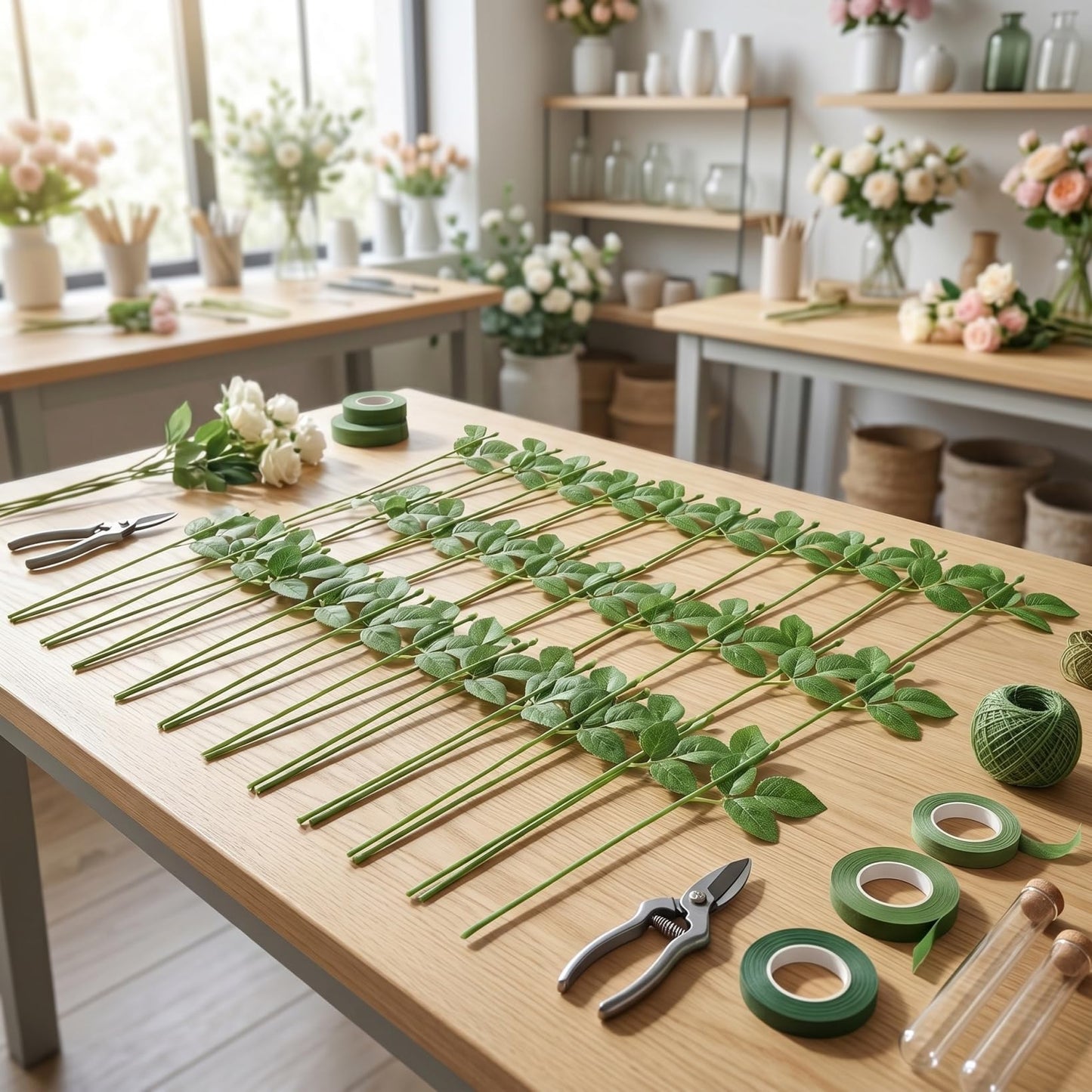 LIOOBO Rose Stems with Leaves: 30Pcs Floral Wire Stems for Artificial Floral Arrangement, DIY Craft Bouquet Making for Wedding Valentines Day Decorations Centerpieces