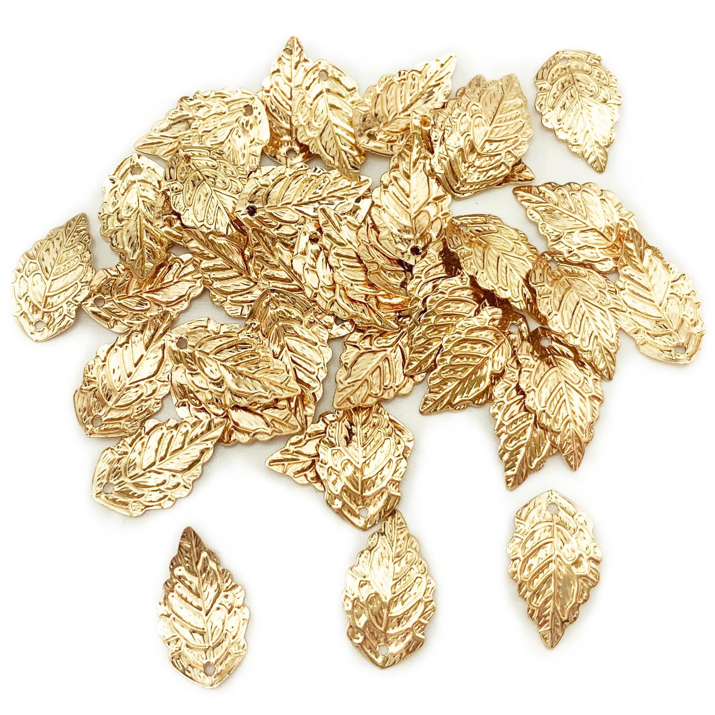50pcs Leaf Pattern Charms Plated Brass Leaf Beading Decorations with Hole for Making Hair Pins Clips Combs Bracelets Earring DIY Craft (KC Gold)