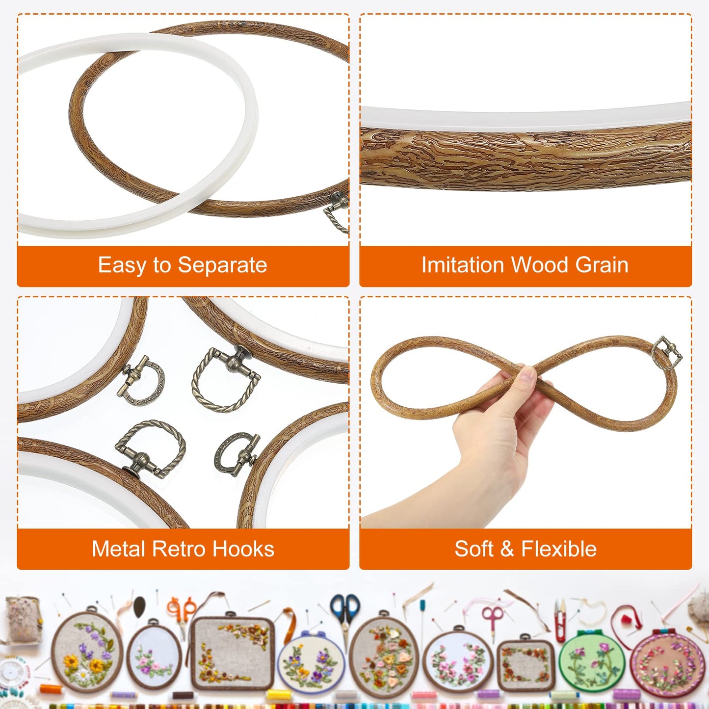 PATIKIL 5 Pieces 8 Inch Embroidery Hoops Frame Round Imitated Wood Circle Cross Stitch Hoop Ring for Embroidery Art Craft Handy Sewing Decoration