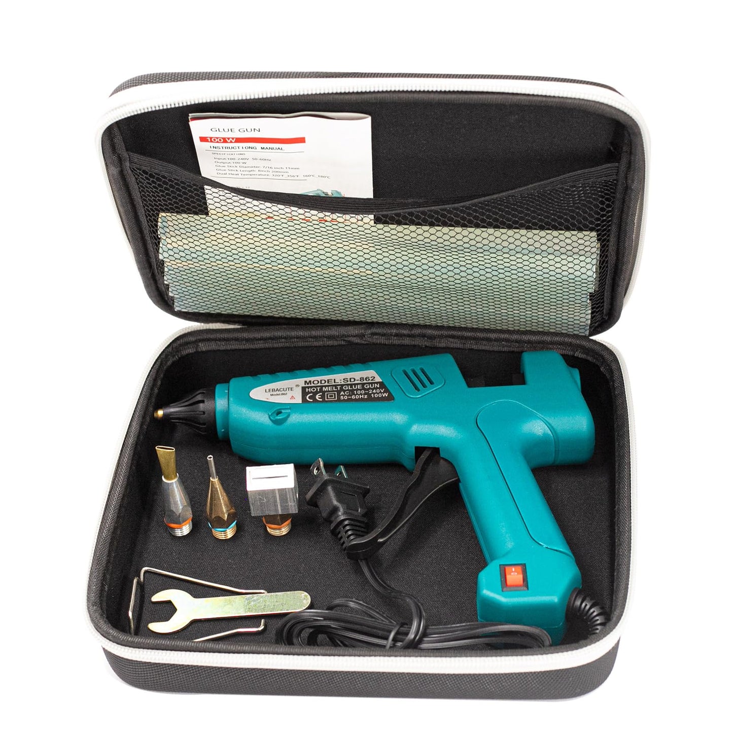 Professional Hot Glue Gun Kit with Case, Full Size Hot Glue Guns Luxury Set with 4Pcs Different Interchangeable Copper Nozzle Set and Glue gun Sticks 12Pcs