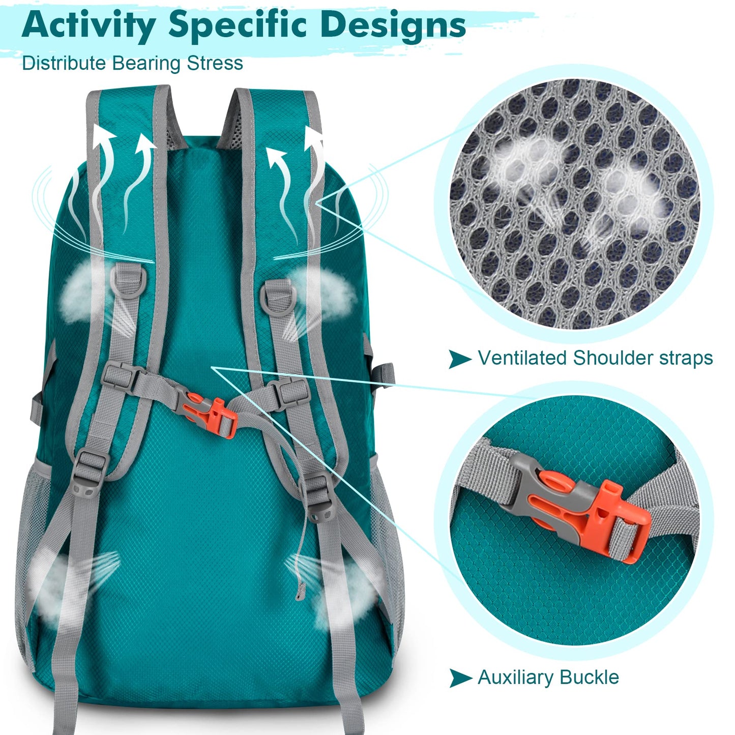 ZOMAKE Lightweight Packable Backpack 30L, Foldable Hiking Backpacks Water Resistant Compact Folding Daypack for Travel(Lake Green)