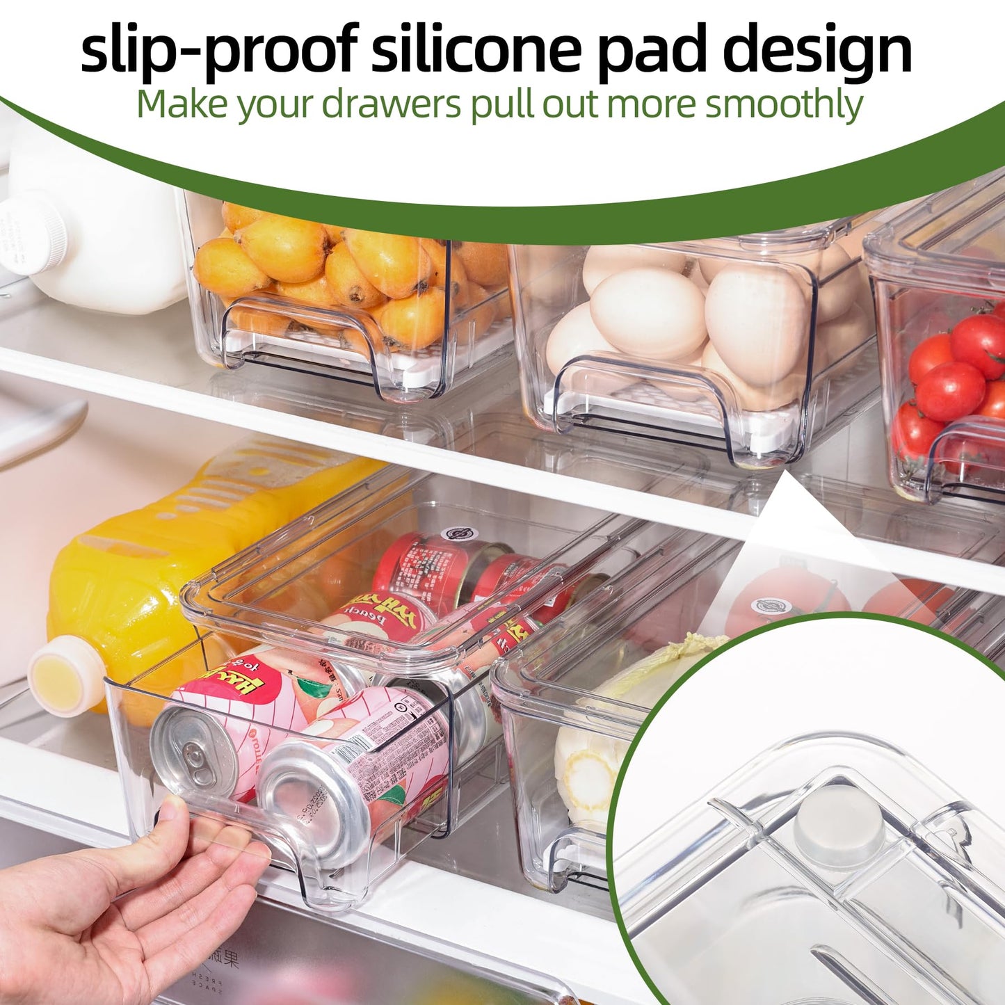 Large Fridge Organizer Drawers, 4 Pack Clear Pull-Out Refrigerator Organizer Bins, Stackable Fruit and Vegetable Storage Containers for Kitchen, Refrigerator, Pantry
