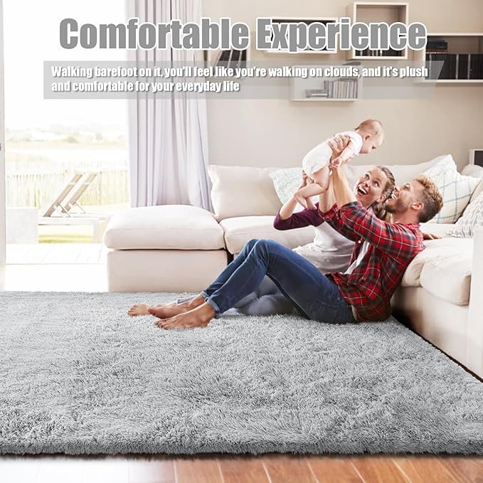 Shag Area Rug for Bedroom 4x6,Grey Fluffy Area Rugs for Living Room,Soft Fuzzy Rug Non-Shedding Indoor Plush Carpet for Kids Bedroom Nursery Dorm Home Decor