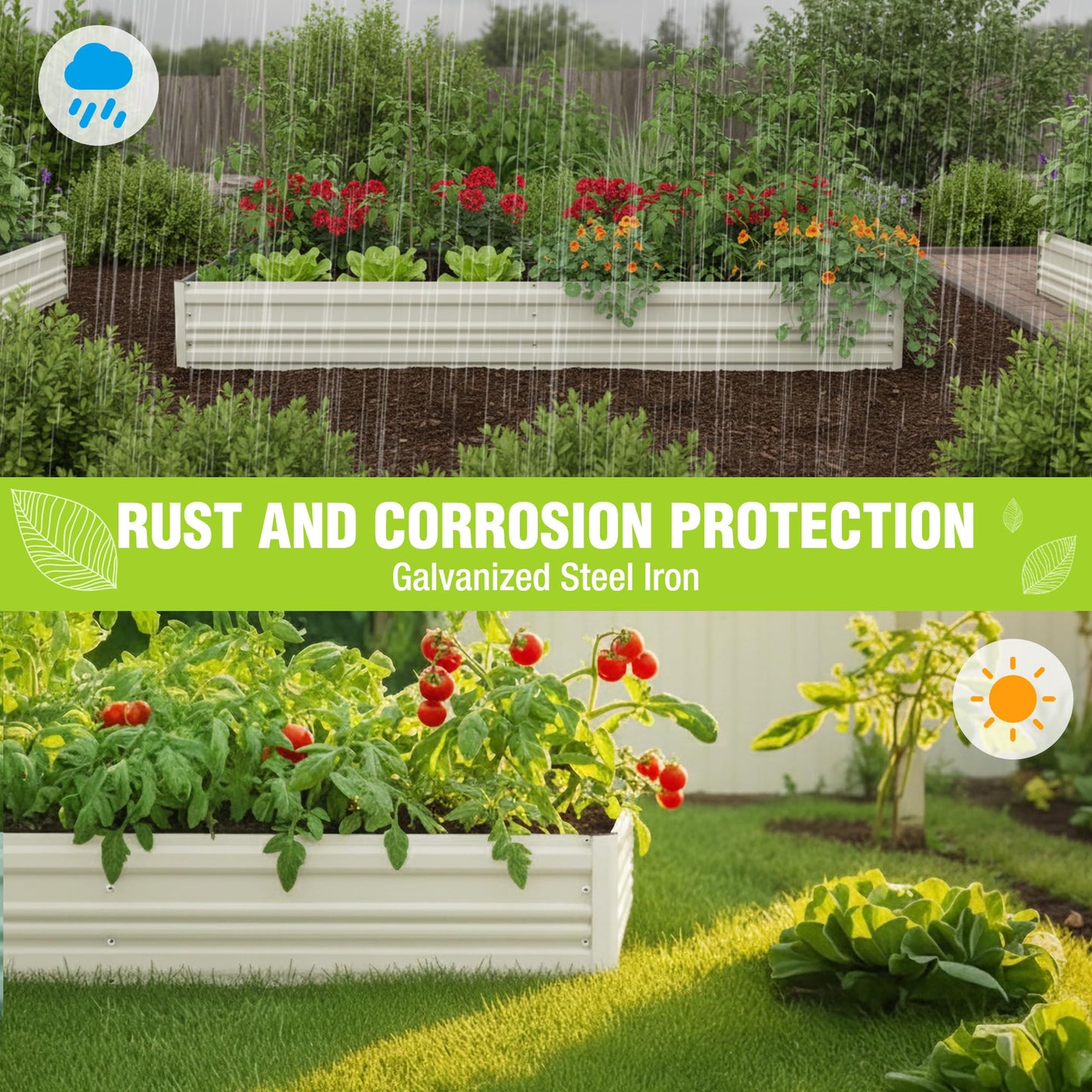 WORKPRO 2PK 7.5x4x1ft Outdoor Galvanized Raised Garden Bed, Rust-Resistant Planter Raised Beds for Vegetable, Flowers, Herbs, White