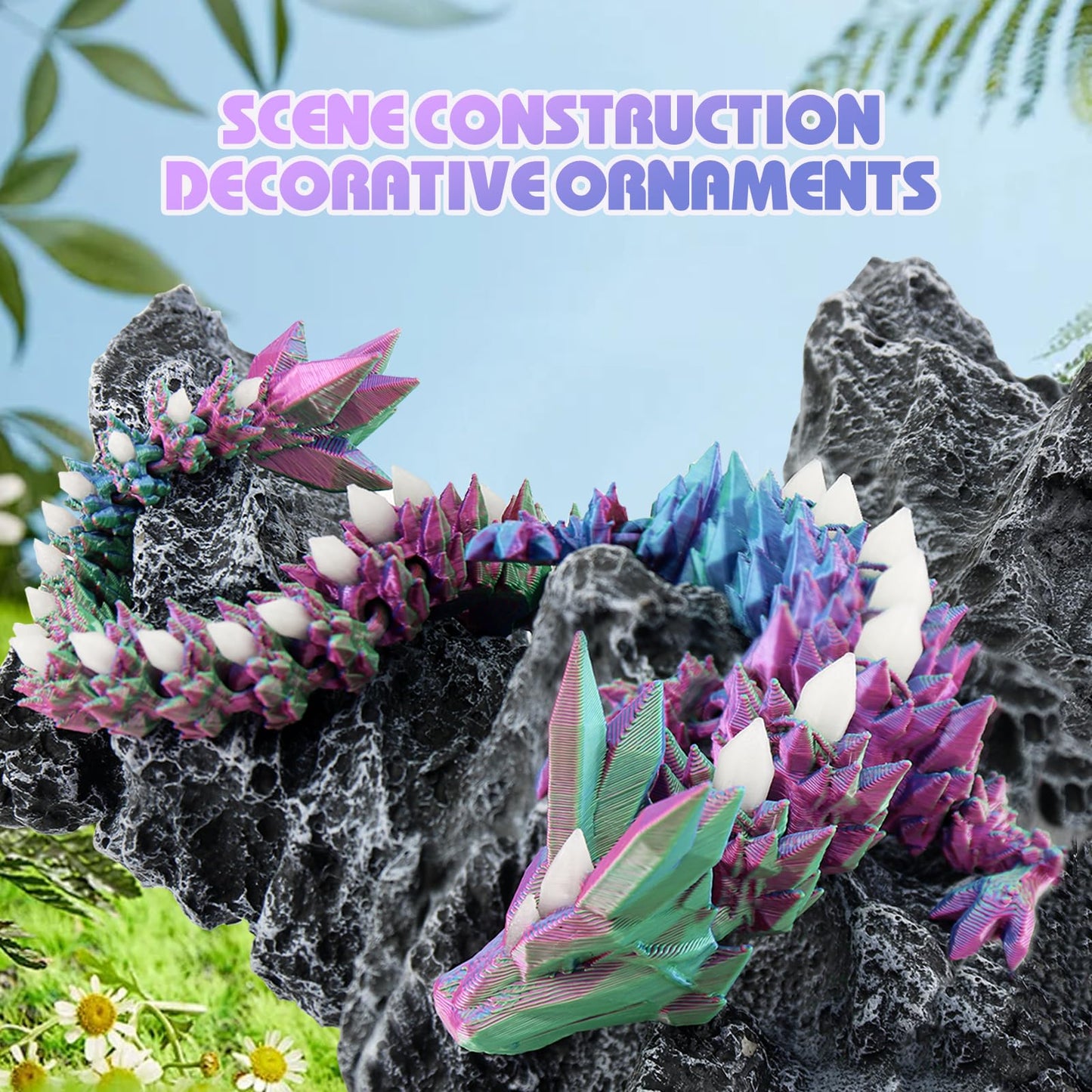 DEFORAGE 3D Printed Dragon Decoration, Glacier Crystal Dragon Glow in the Dark 3D Printed Animal Model, 3D Printed Dragon Statue Executive Desk for Home Office Decor Executive（Sky Blue&Rose red）