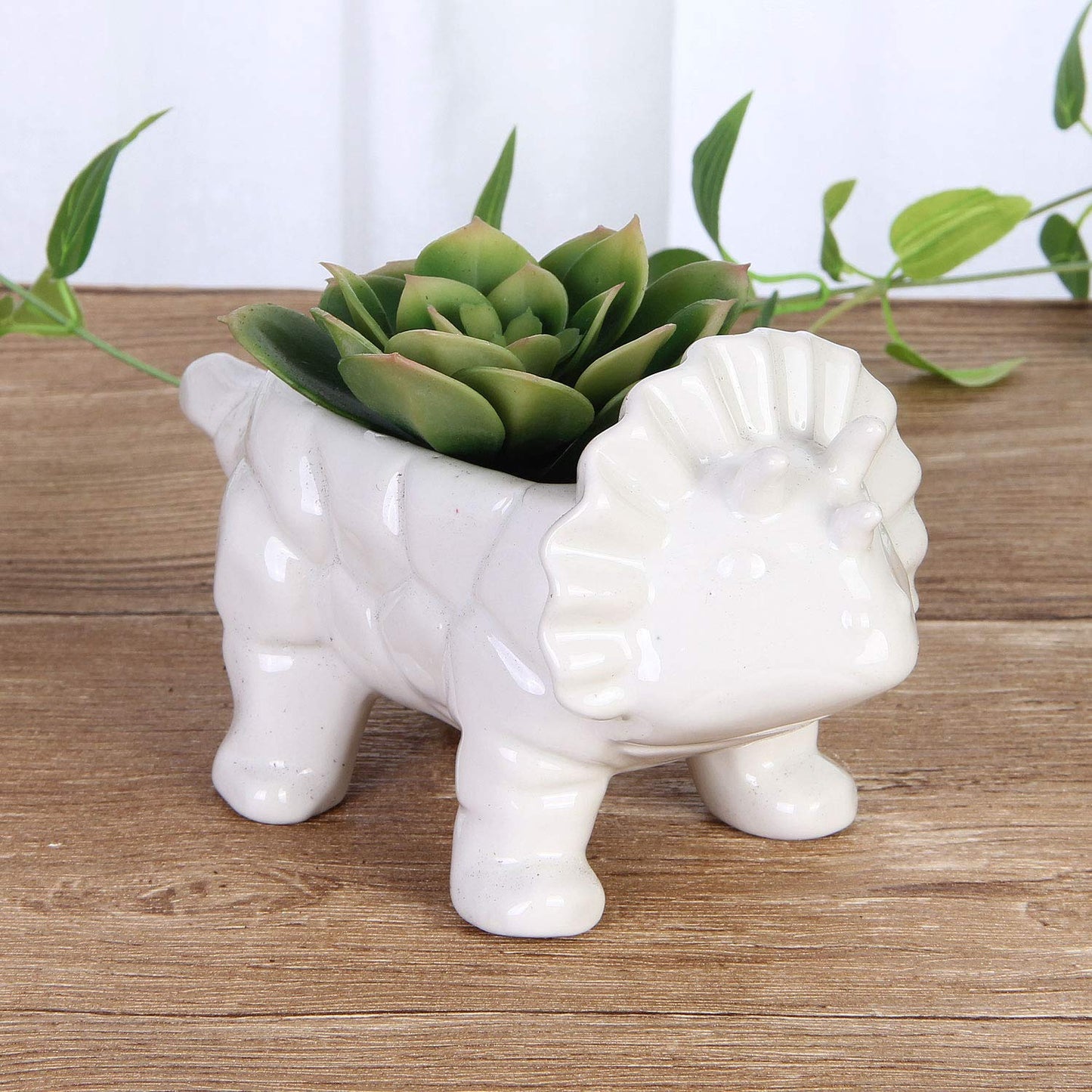VanEnjoy White Cute Animal Planter, Dinosaur Succulent Planter, Supersaurus Size, Indoor Use
